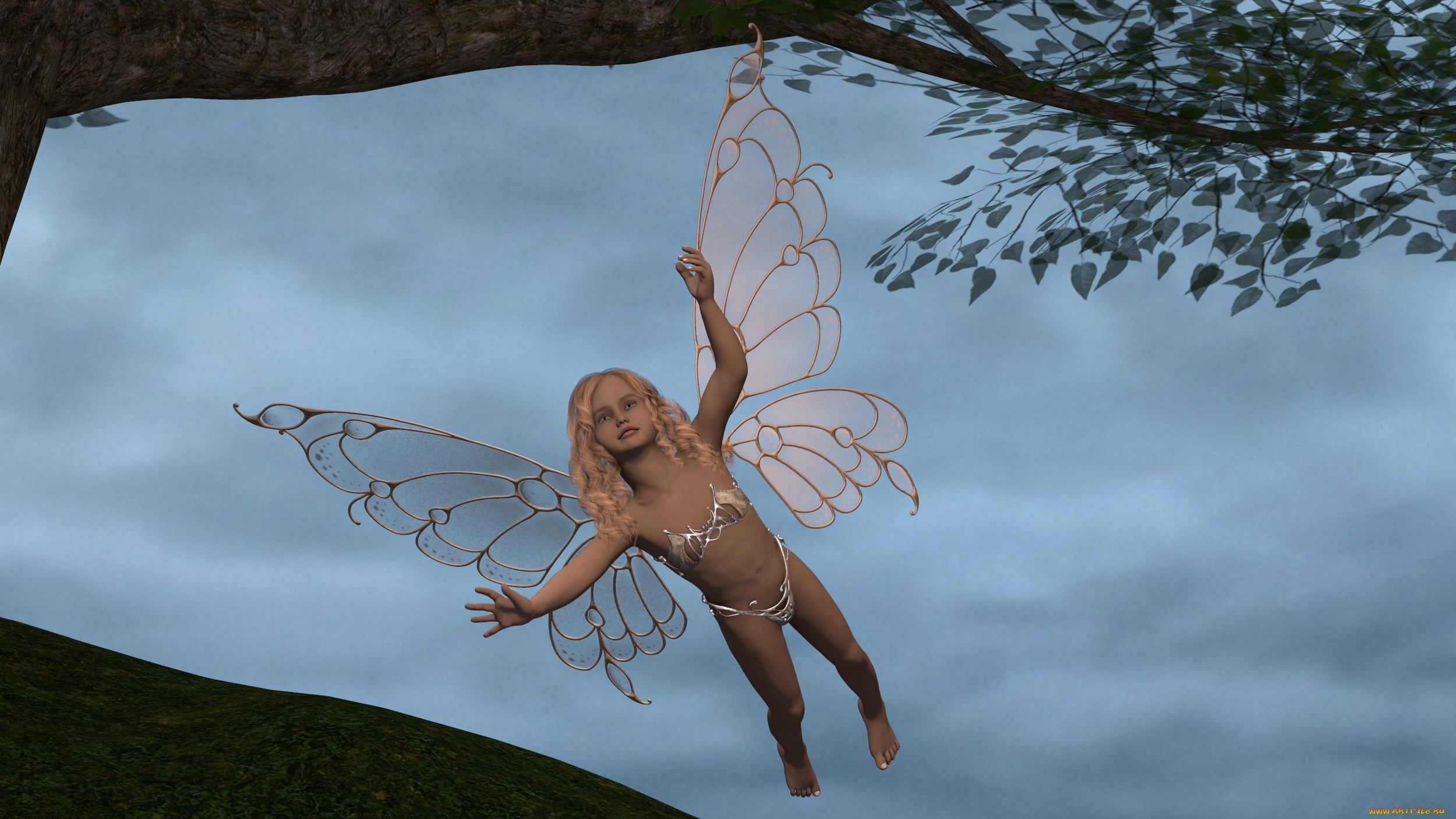 3д, графика, эльфы, , elves, фея, взгляд, фон, полет