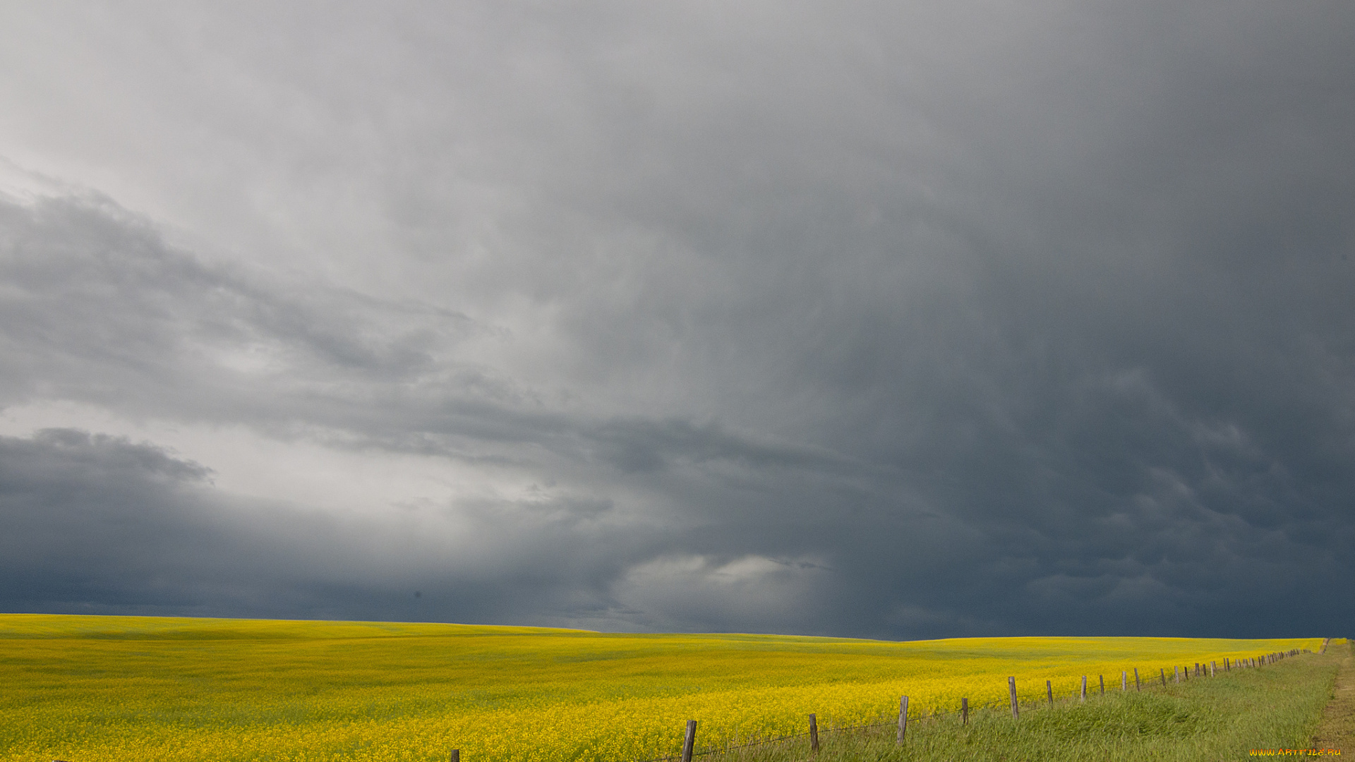 природа, поля, серые, облака, поле, гроза