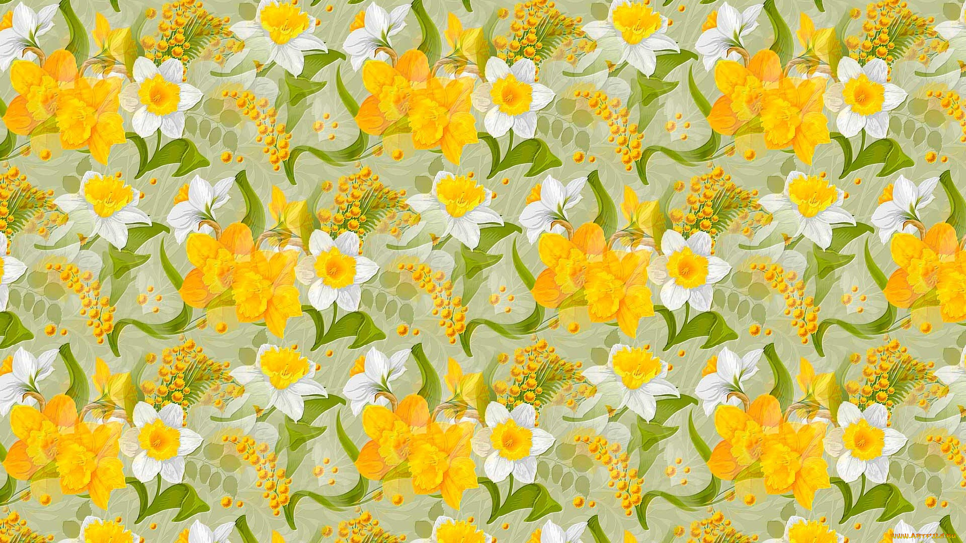 рисованное, цветы, праздник, текстура, весна, мимоза, 8, марта, нарциссы