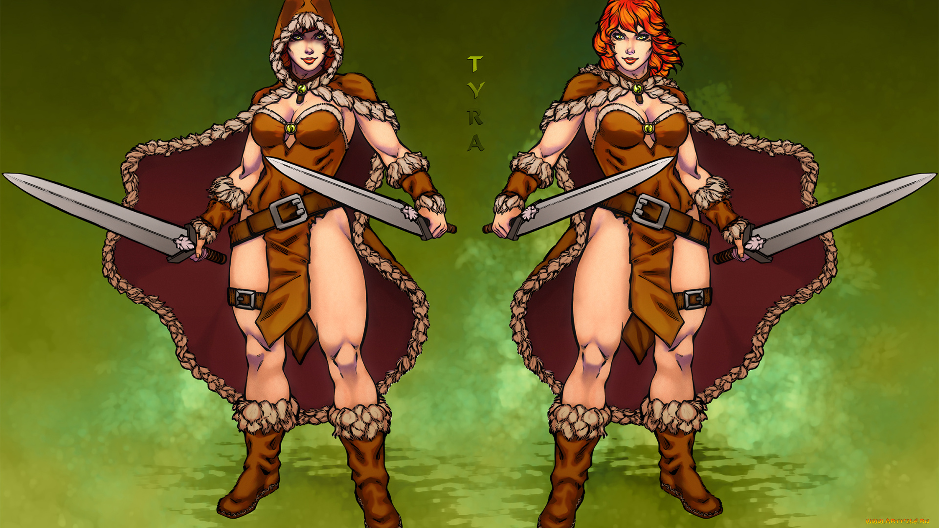 рисованное, комиксы, девушка, фон, взгляд, меч