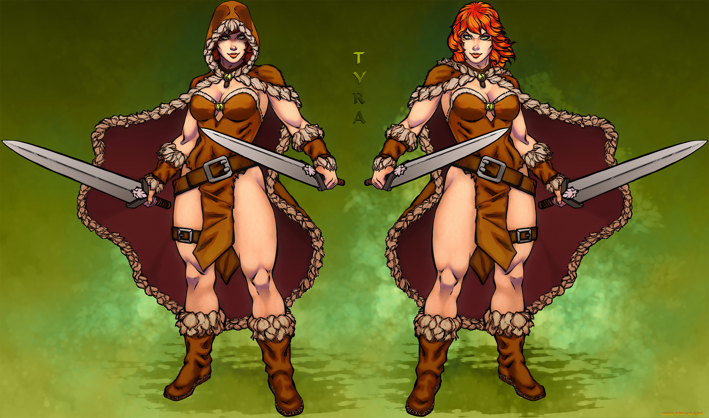 рисованное, комиксы, девушка, фон, взгляд, меч