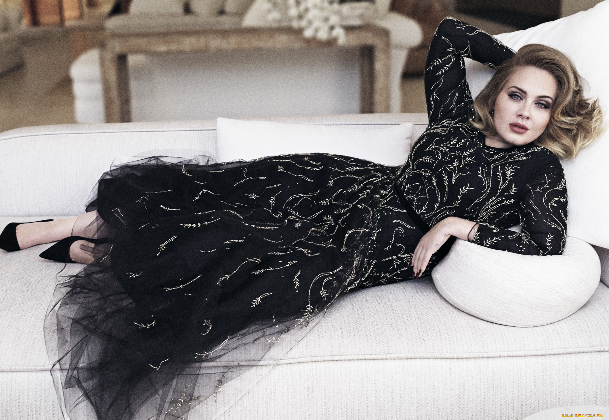 музыка, adele, диван, платье, певица, блондинка, адель