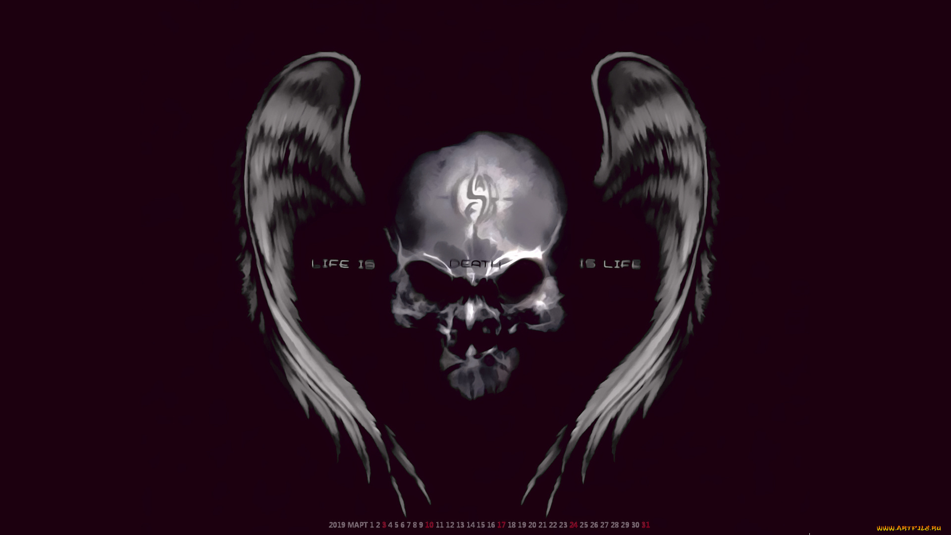 календари, фэнтези, крылья, череп