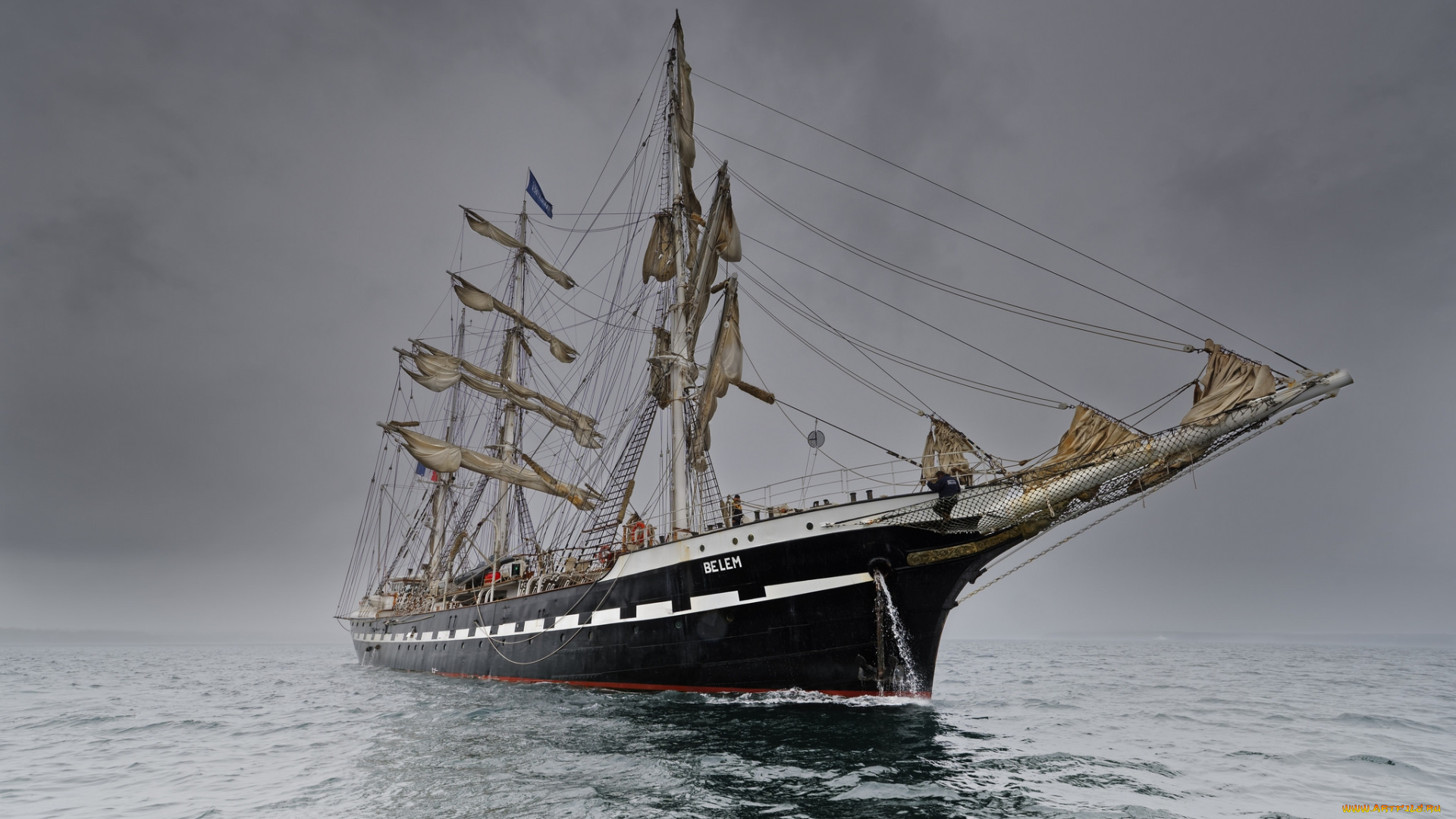 корабли, парусники, паруса, мачты, belem, трeхмачтoвый, барк, франция