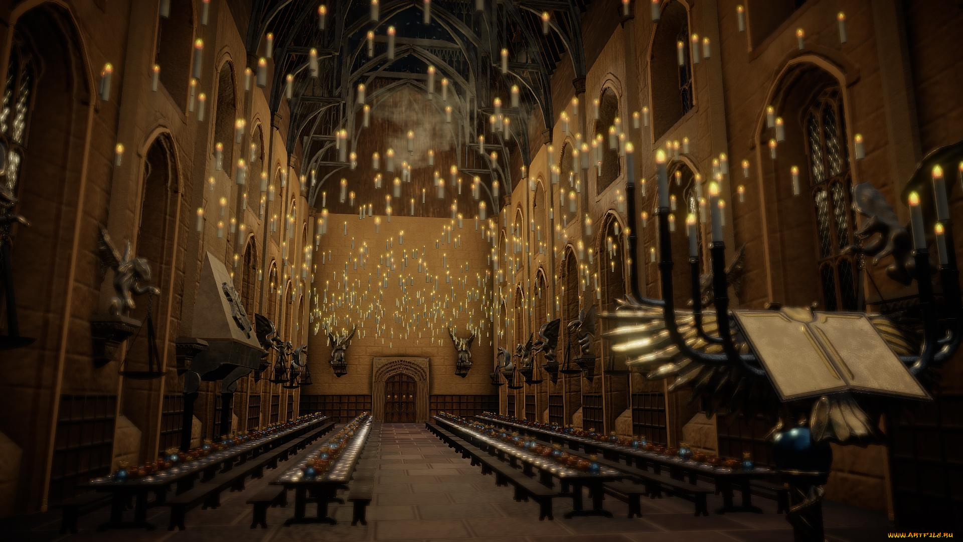 видео, игры, harry, potter, and, the, sorcerer`s, stone, зал, свечи, столы, хогвардс