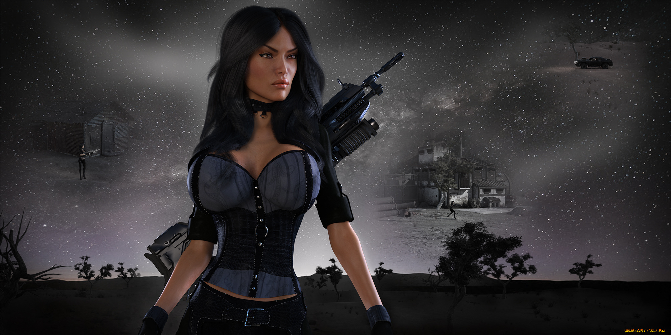 3д, графика, люди, , people, девушка, фон, автомат