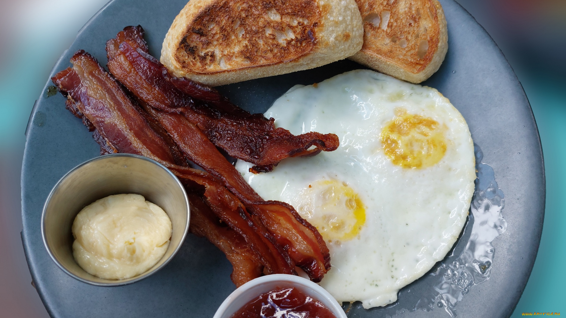 еда, яичные, блюда, яичница, бекон, гренки