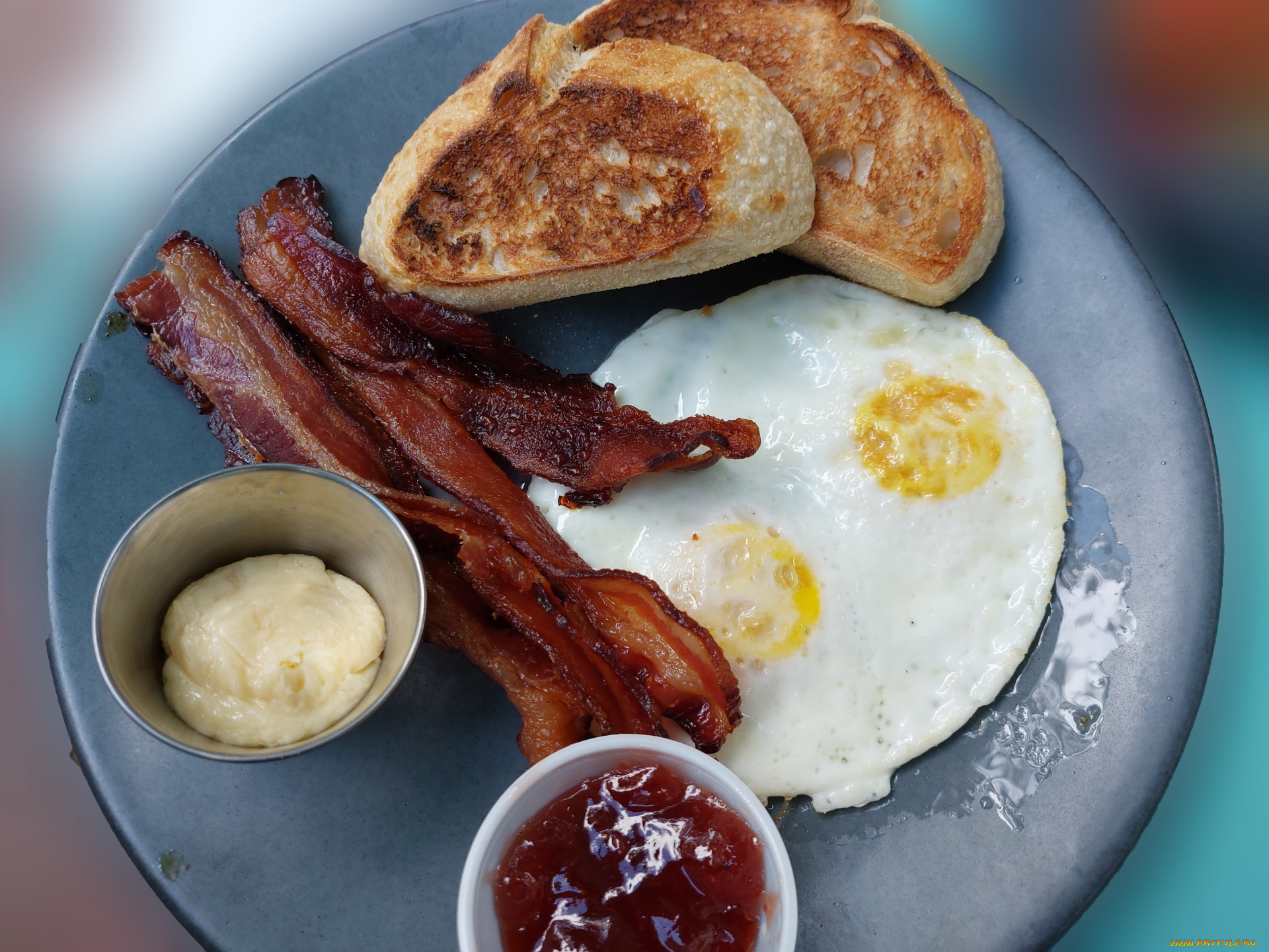 еда, яичные, блюда, яичница, бекон, гренки