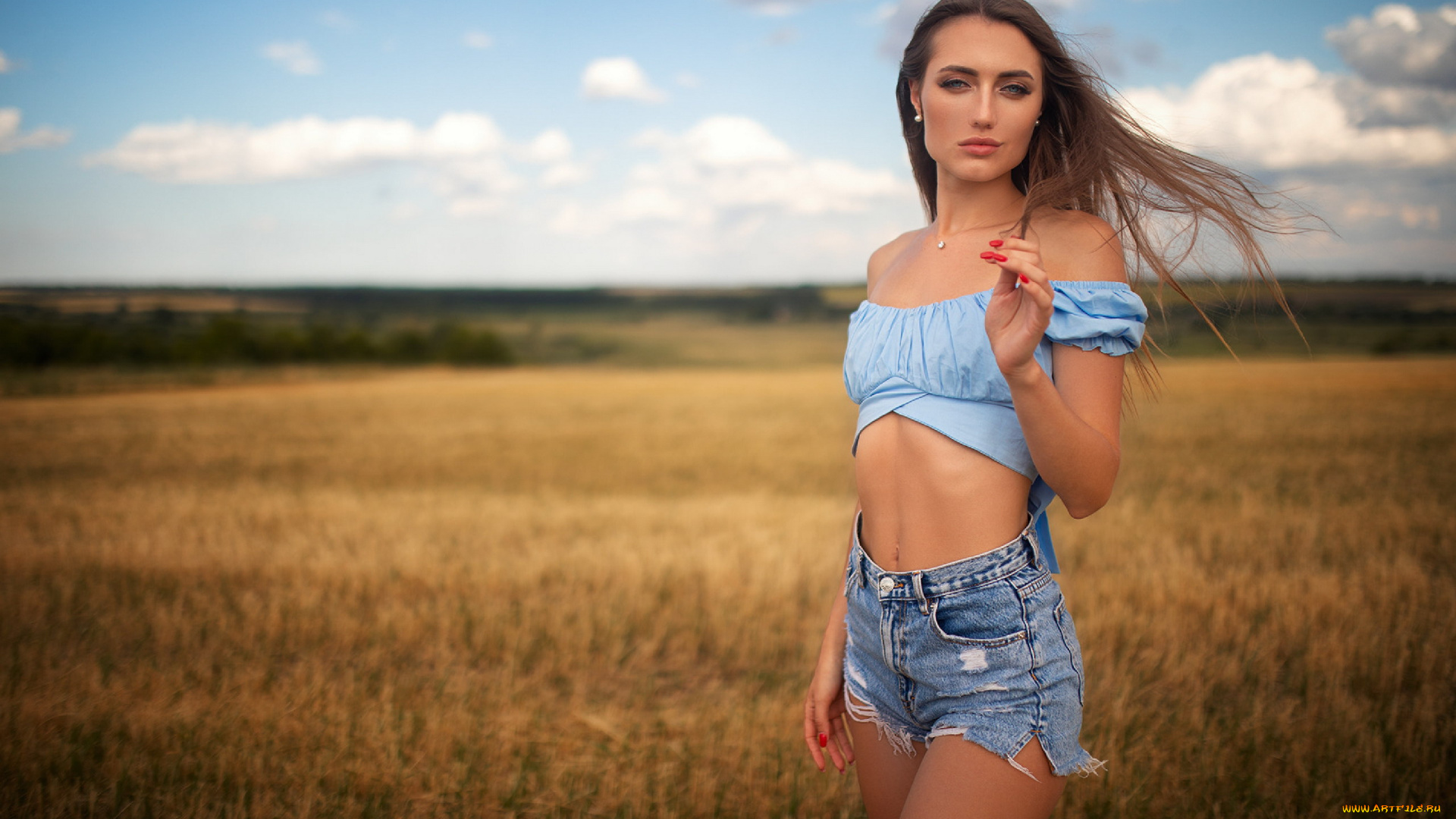 девушки, анастасия, черняева, поле, шорты, топ