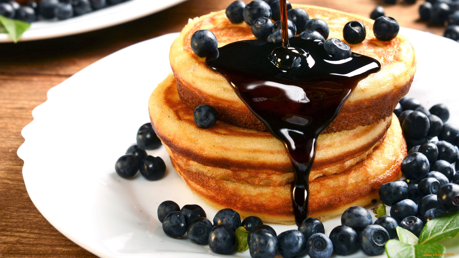 еда, блины, , оладьи, оладьи, варенье, черника, ягоды