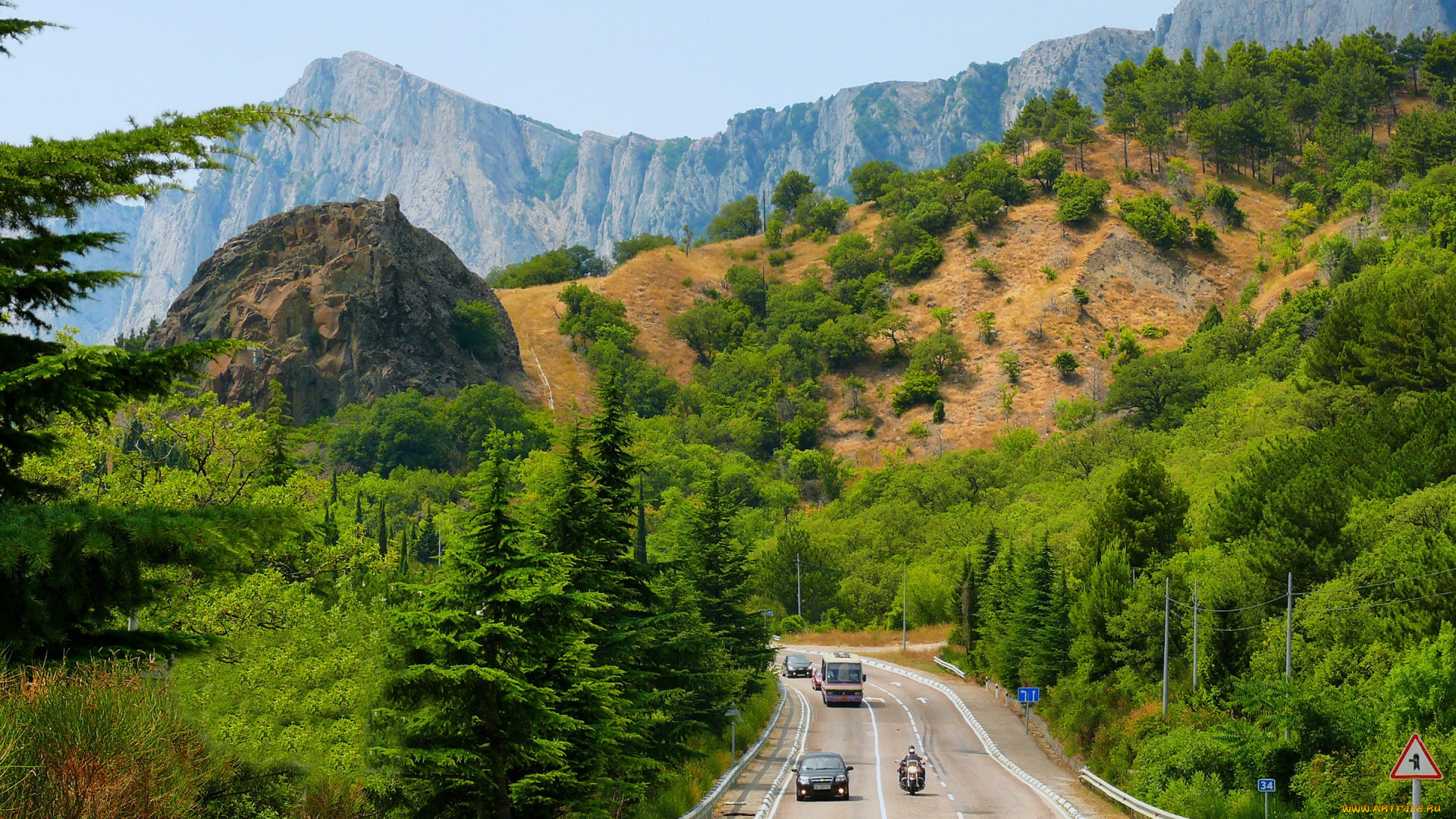 природа, дороги, россия, горы, крым, деревья, трасса, зелень