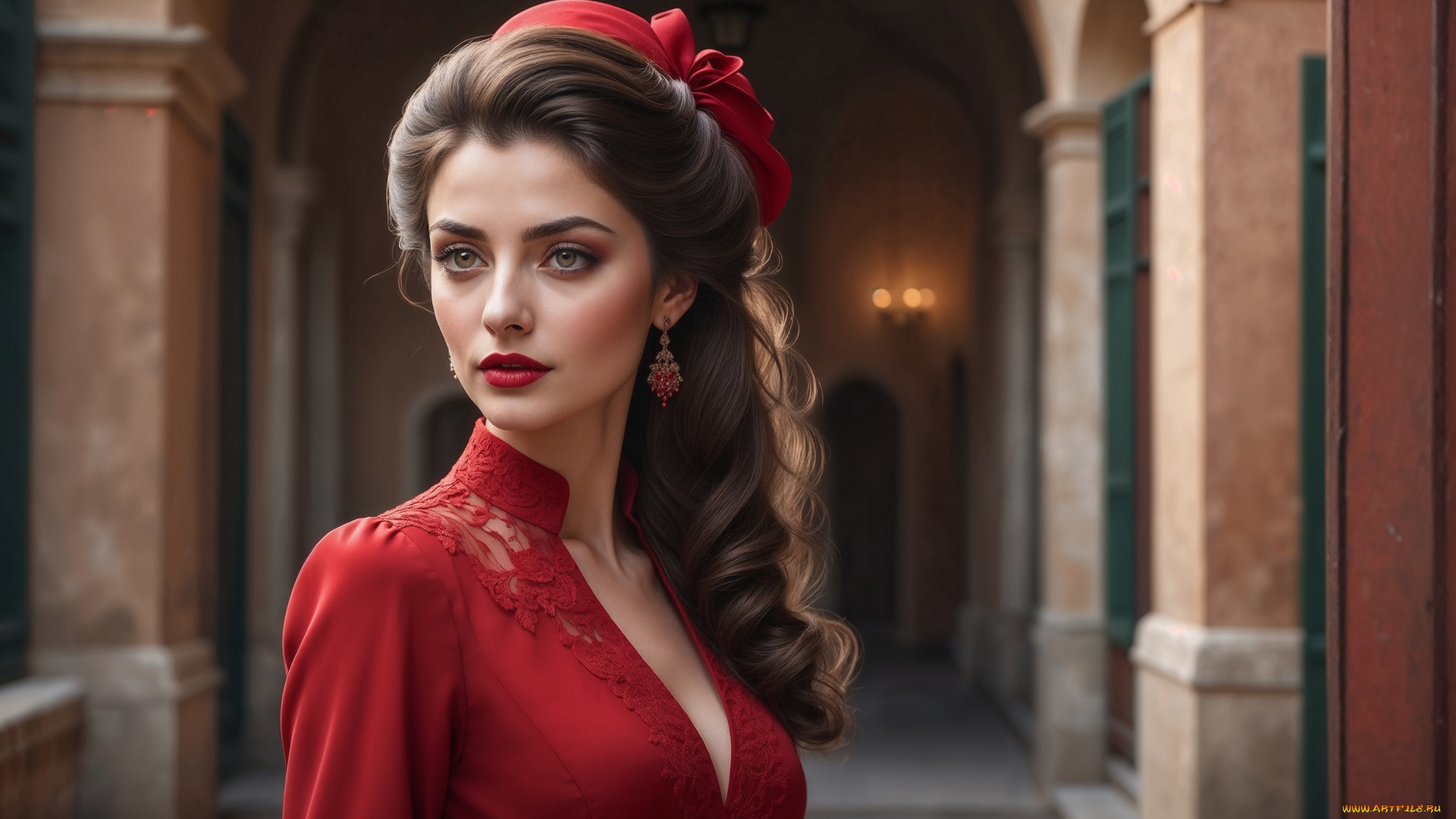 3д, графика, портреты, и, лица, , portraits, and, faсes, шатенка, шляпка, платье