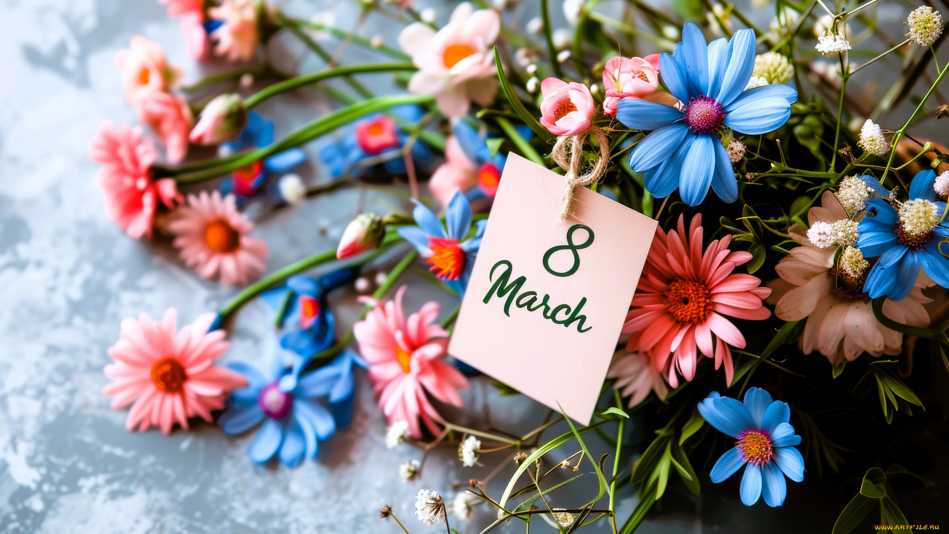 праздничные, международный, женский, день, -, 8, марта, букет, цветы, открытка