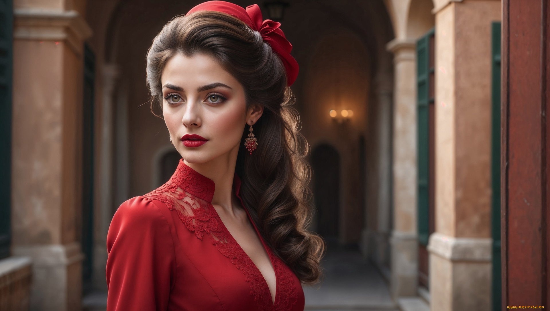 3д, графика, портреты, и, лица, , portraits, and, faсes, шатенка, шляпка, платье