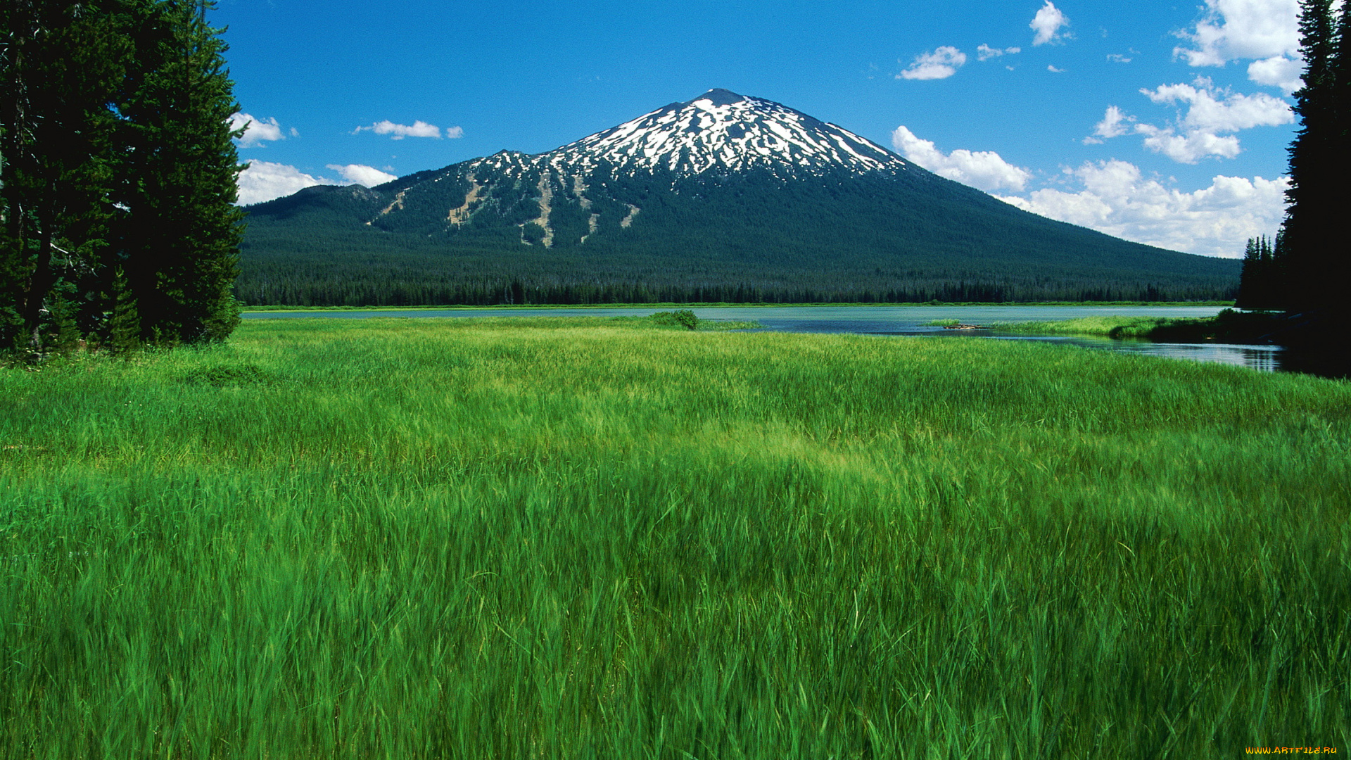 природа, горы, луг, небо, гора, деревья