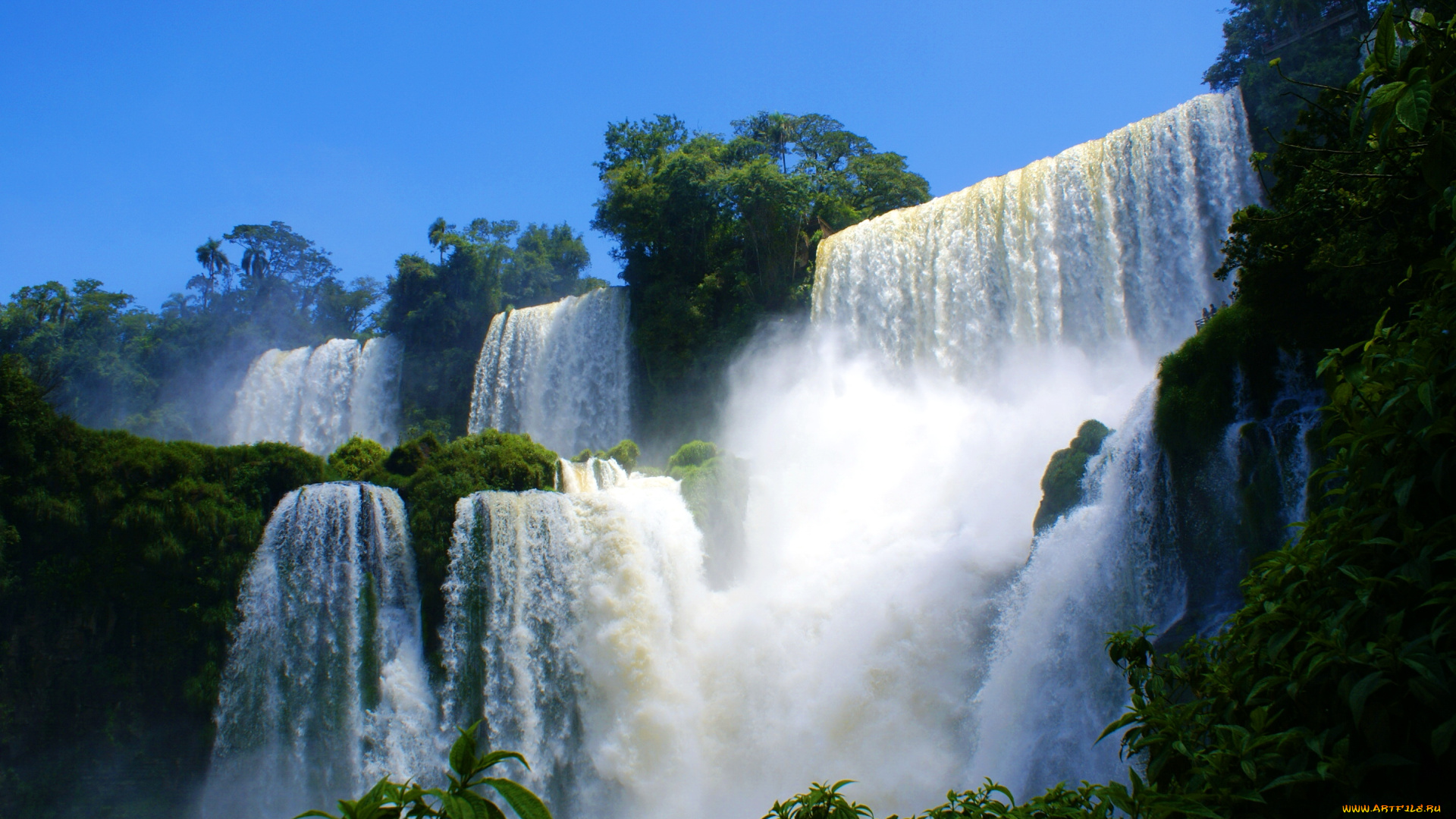 природа, водопады, лес, водопад, каскады