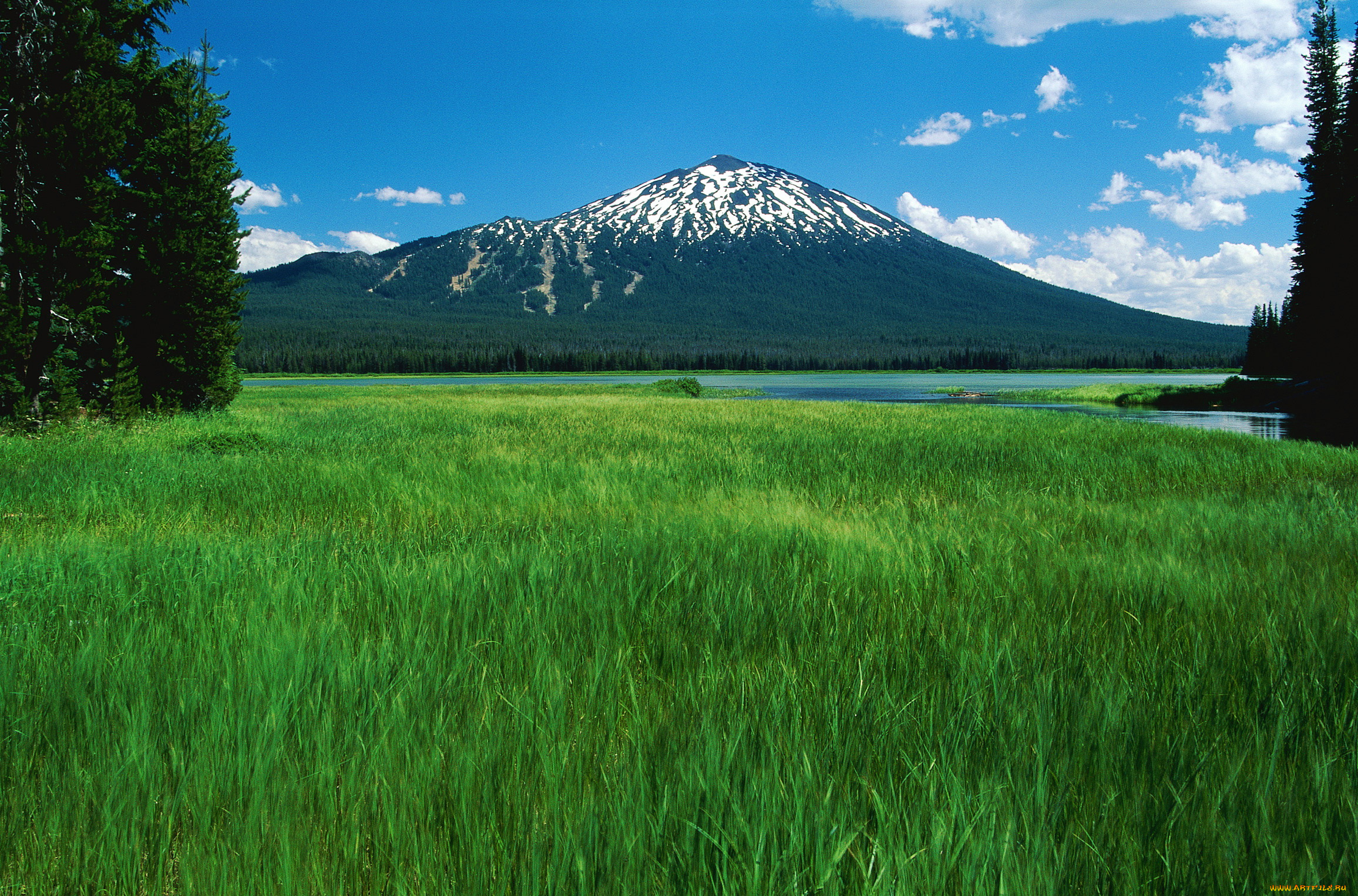 природа, горы, луг, небо, гора, деревья