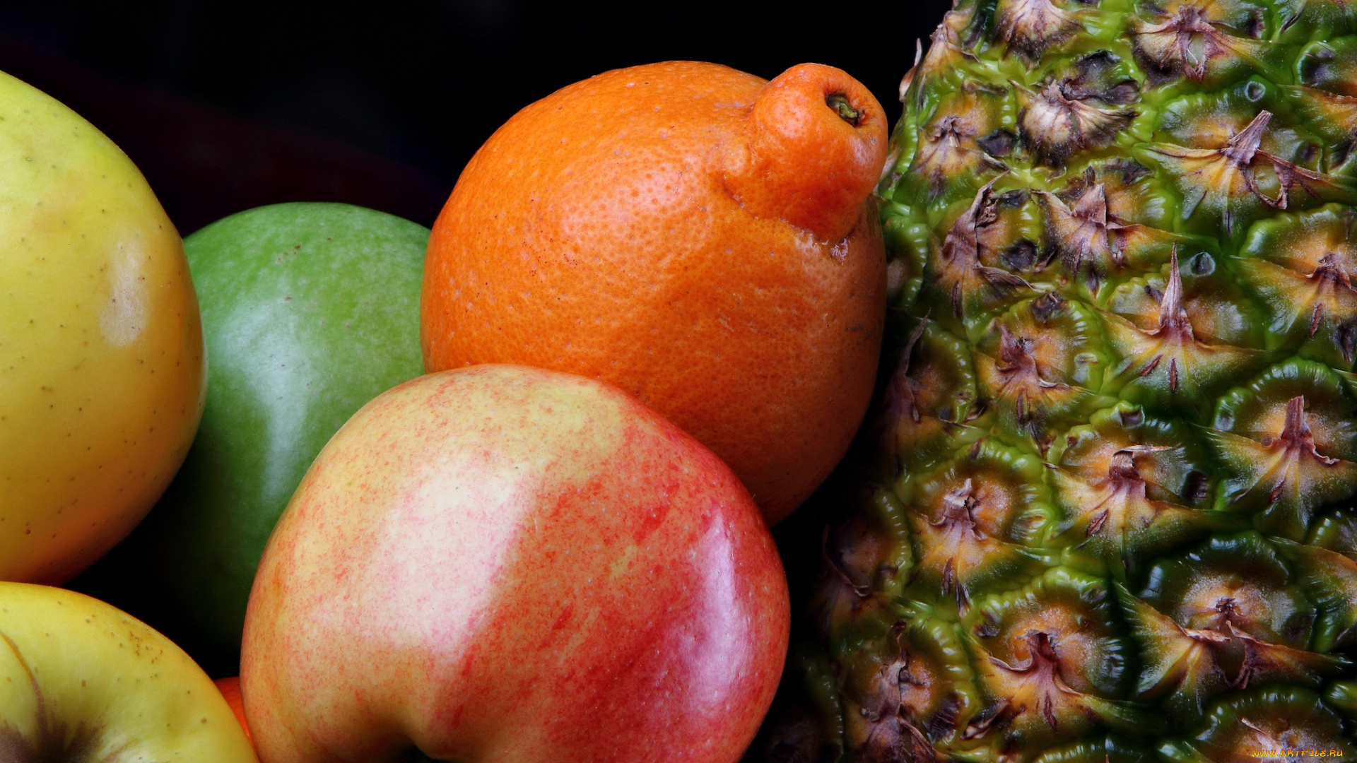 еда, фрукты, ягоды, яблоки, апельсин, ананас