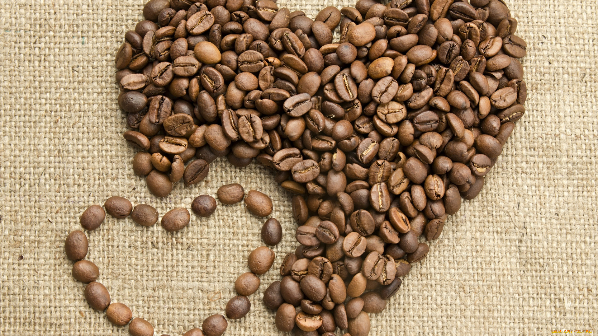 еда, кофе, кофейные, зёрна, сердце