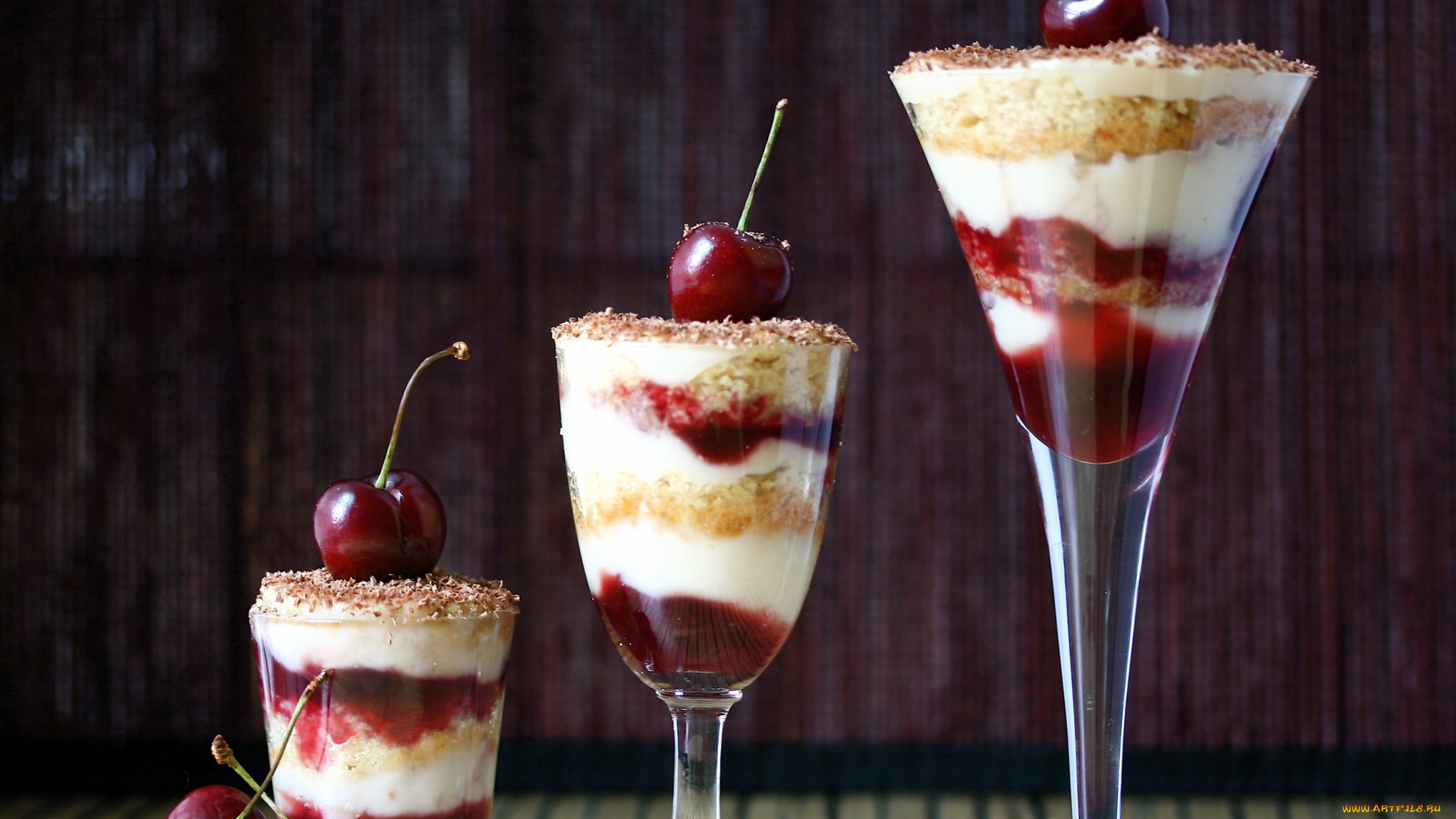 еда, мороженое, десерты, десерт, вишни, бокалы