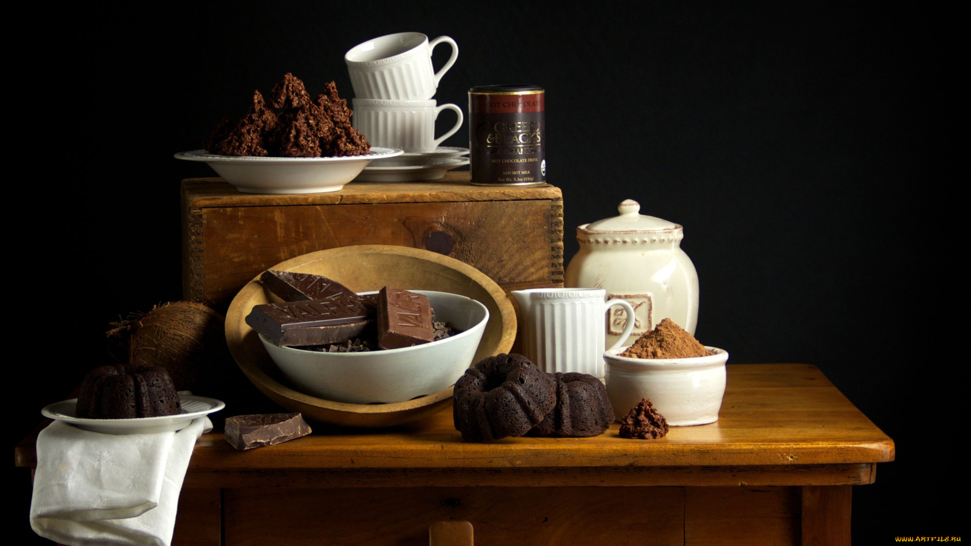 еда, натюрморт, кексы, шоколад, какао