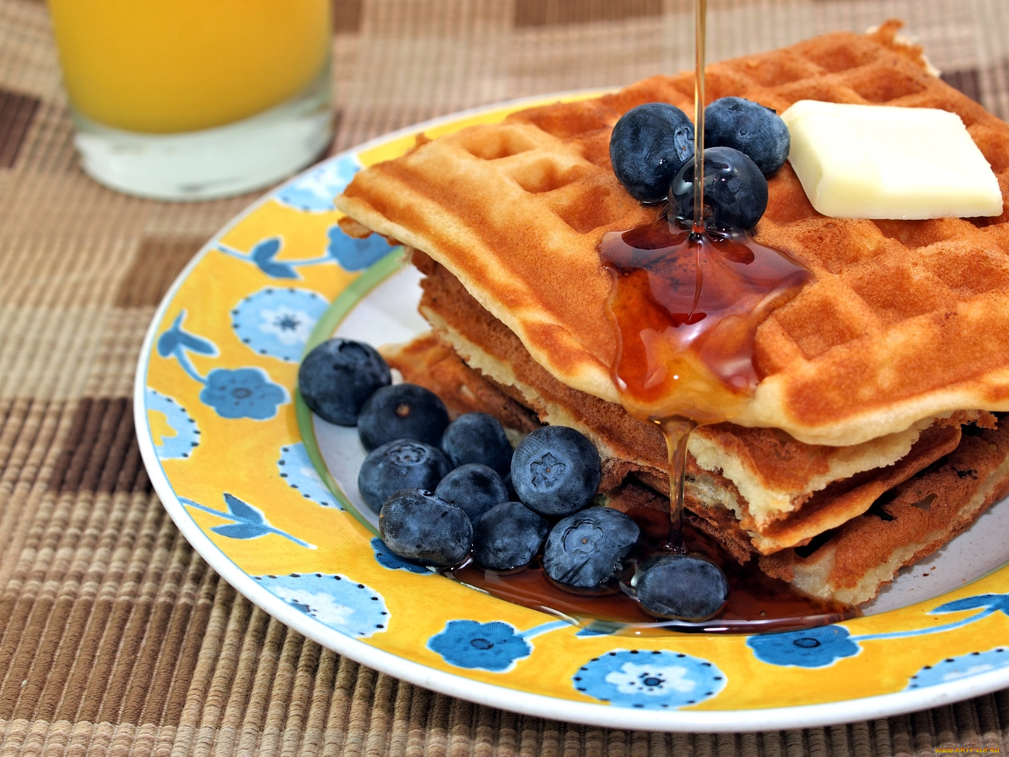 еда, блины, оладьи, голубика, мед