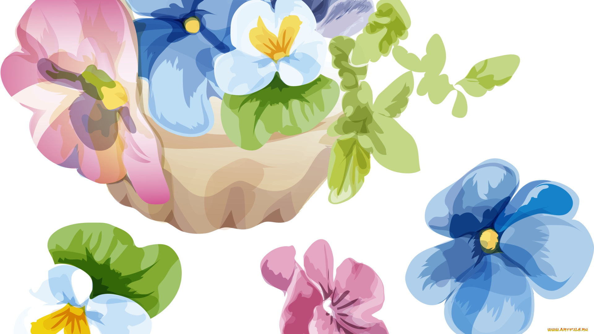 векторная, графика, анютины, глазки