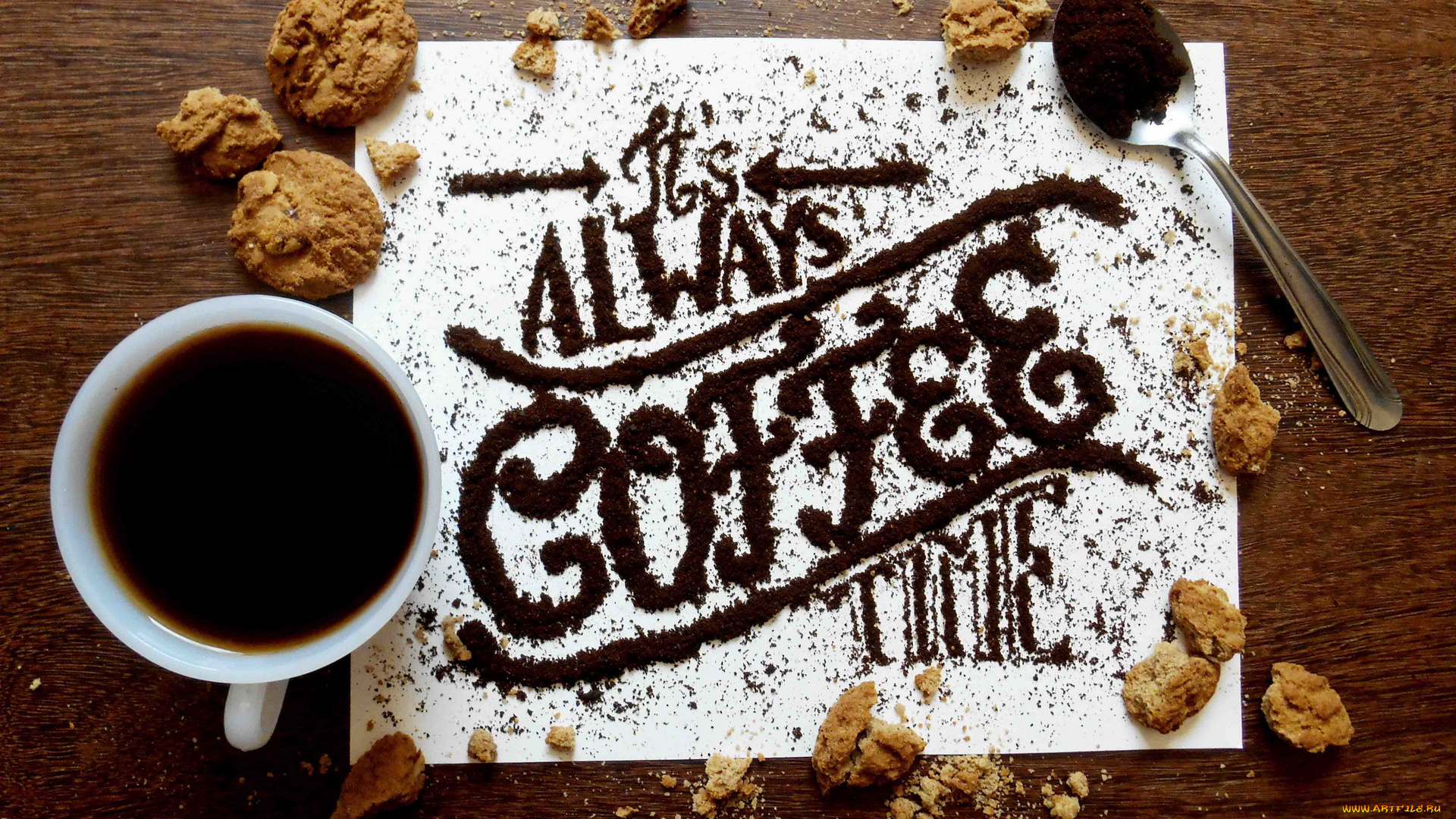 еда, кофе, , кофейные, зёрна, надпись, печенье, чашка