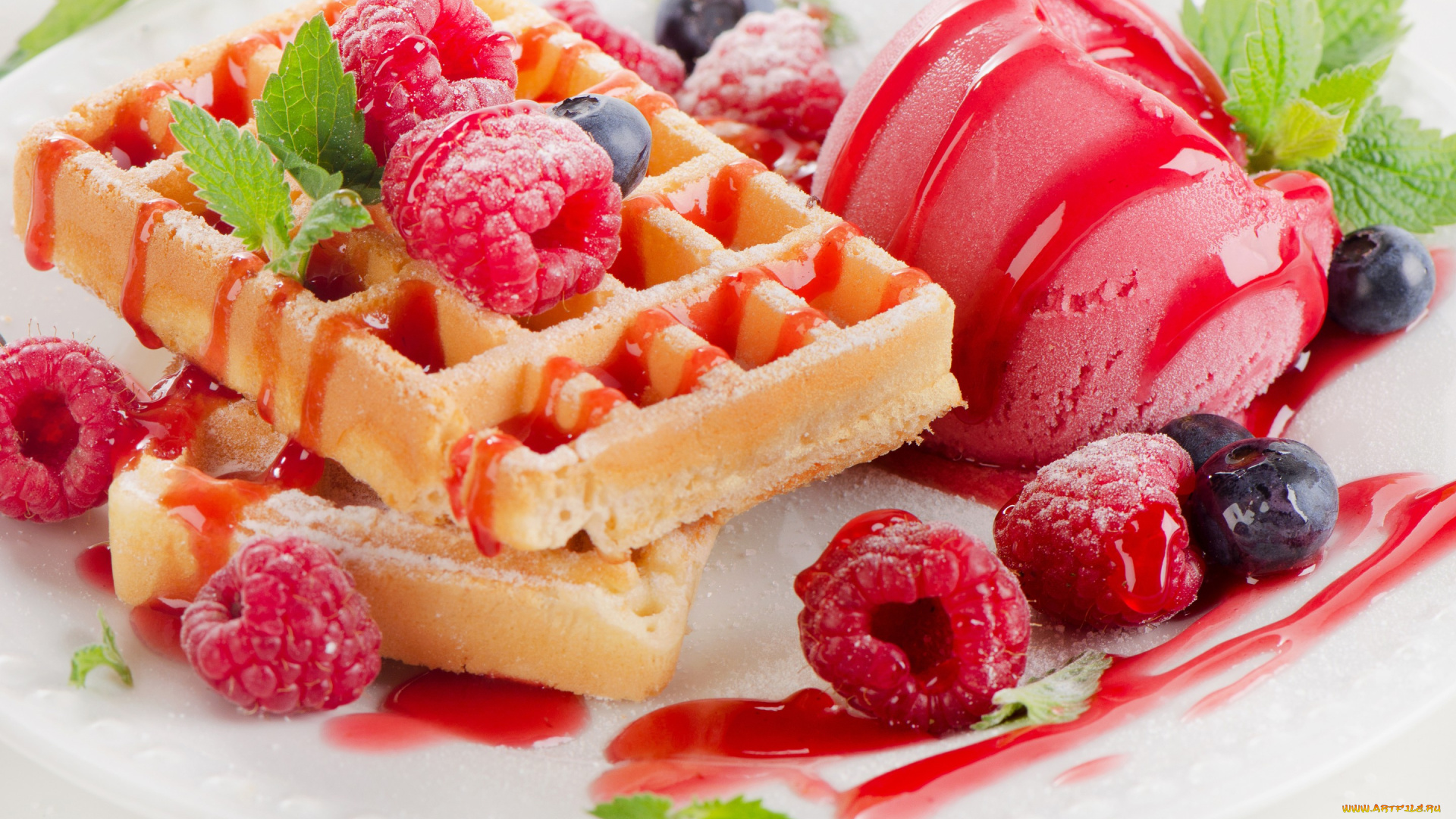 еда, мороженое, , десерты, десерт, ягоды, малина, вафли