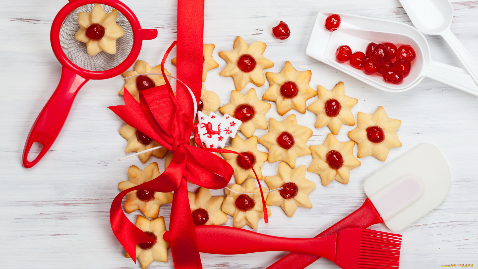 еда, пирожные, , кексы, , печенье, красный, печенье, бант, лента