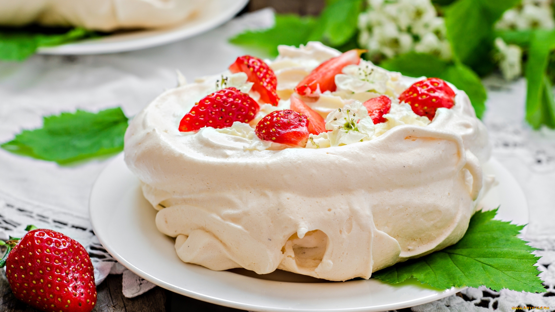 еда, торты, торт, павлова, безе, клубника