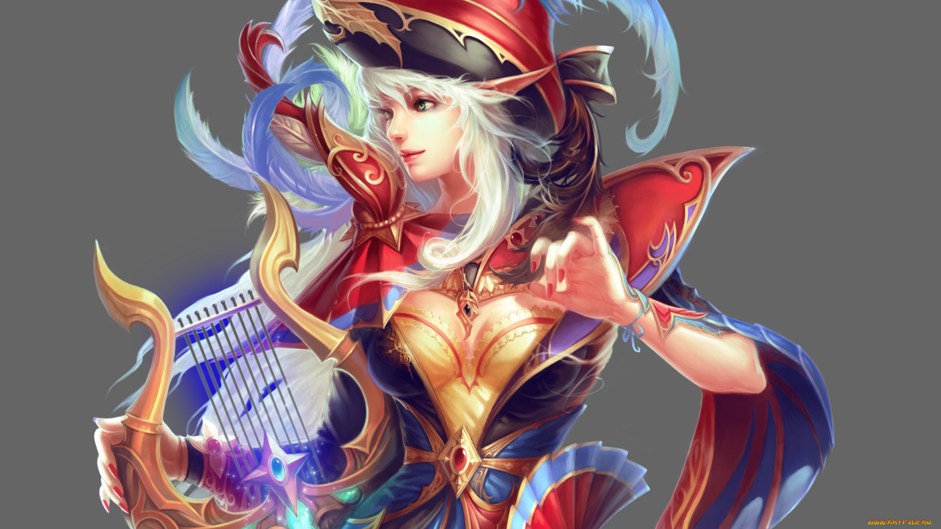 видео, игры, forsaken, world, взгляд, профиль, девушка, forsaken, world, перья, шляпа