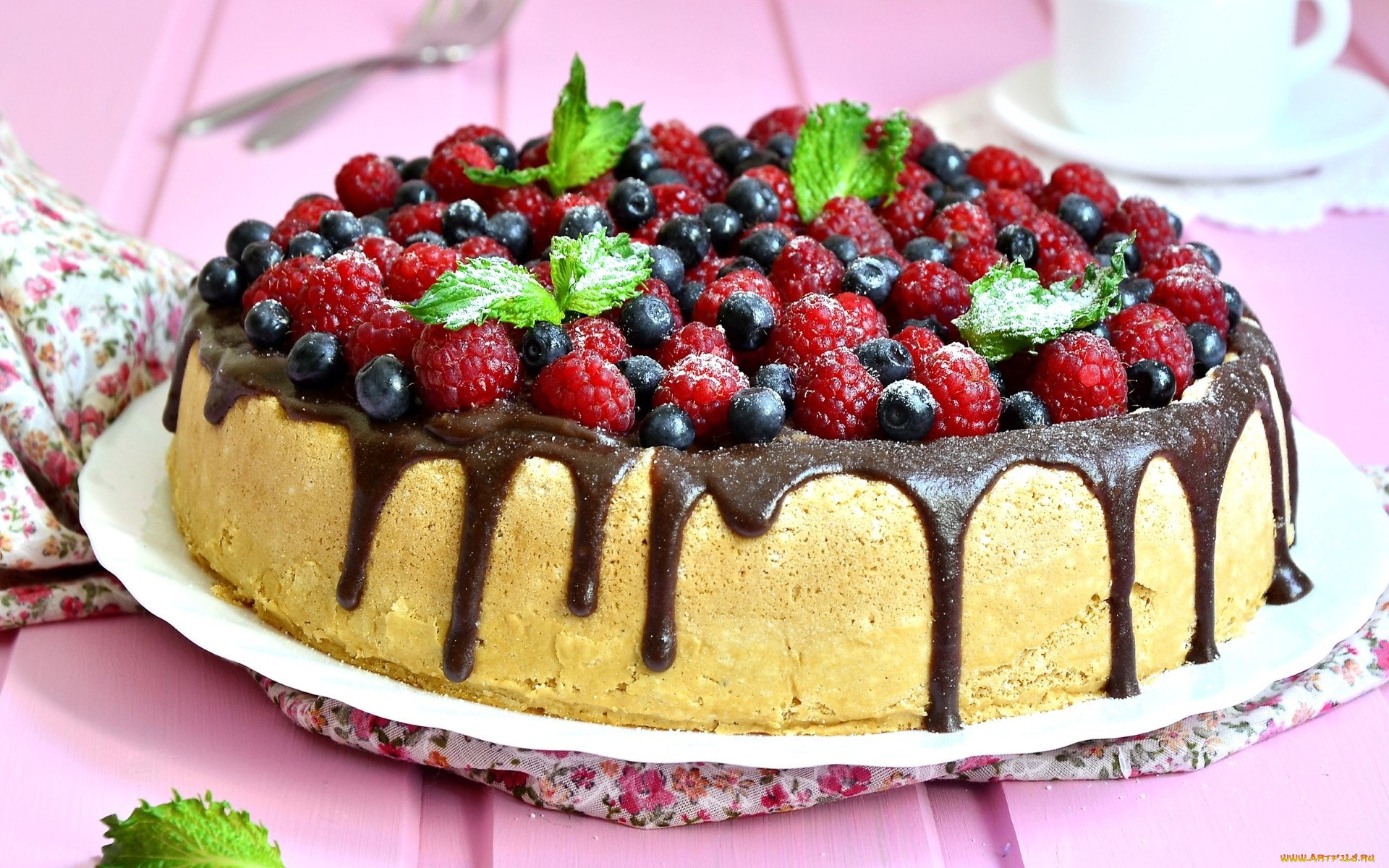 еда, пироги, малина, черника, мята