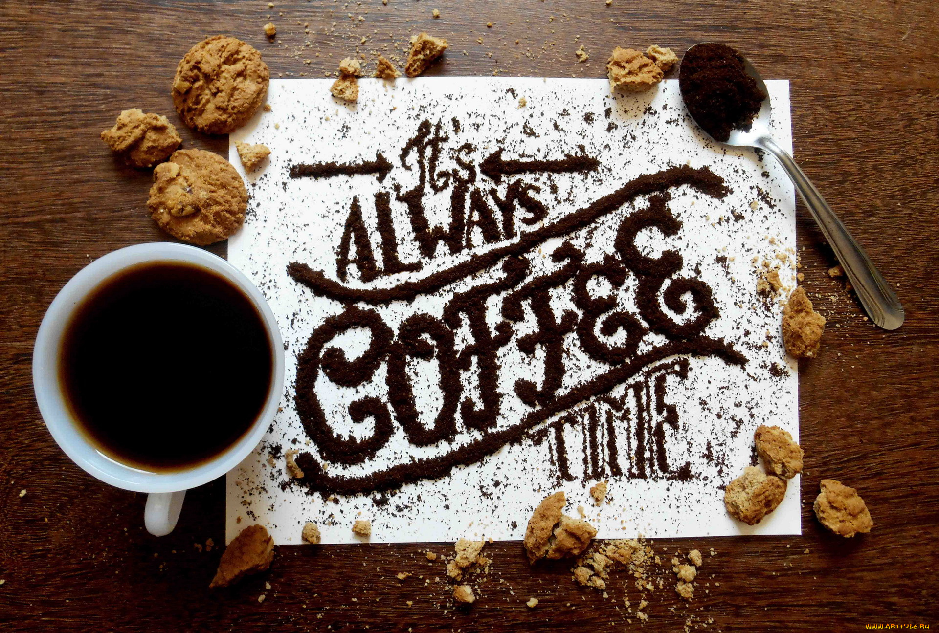 еда, кофе, , кофейные, зёрна, надпись, печенье, чашка