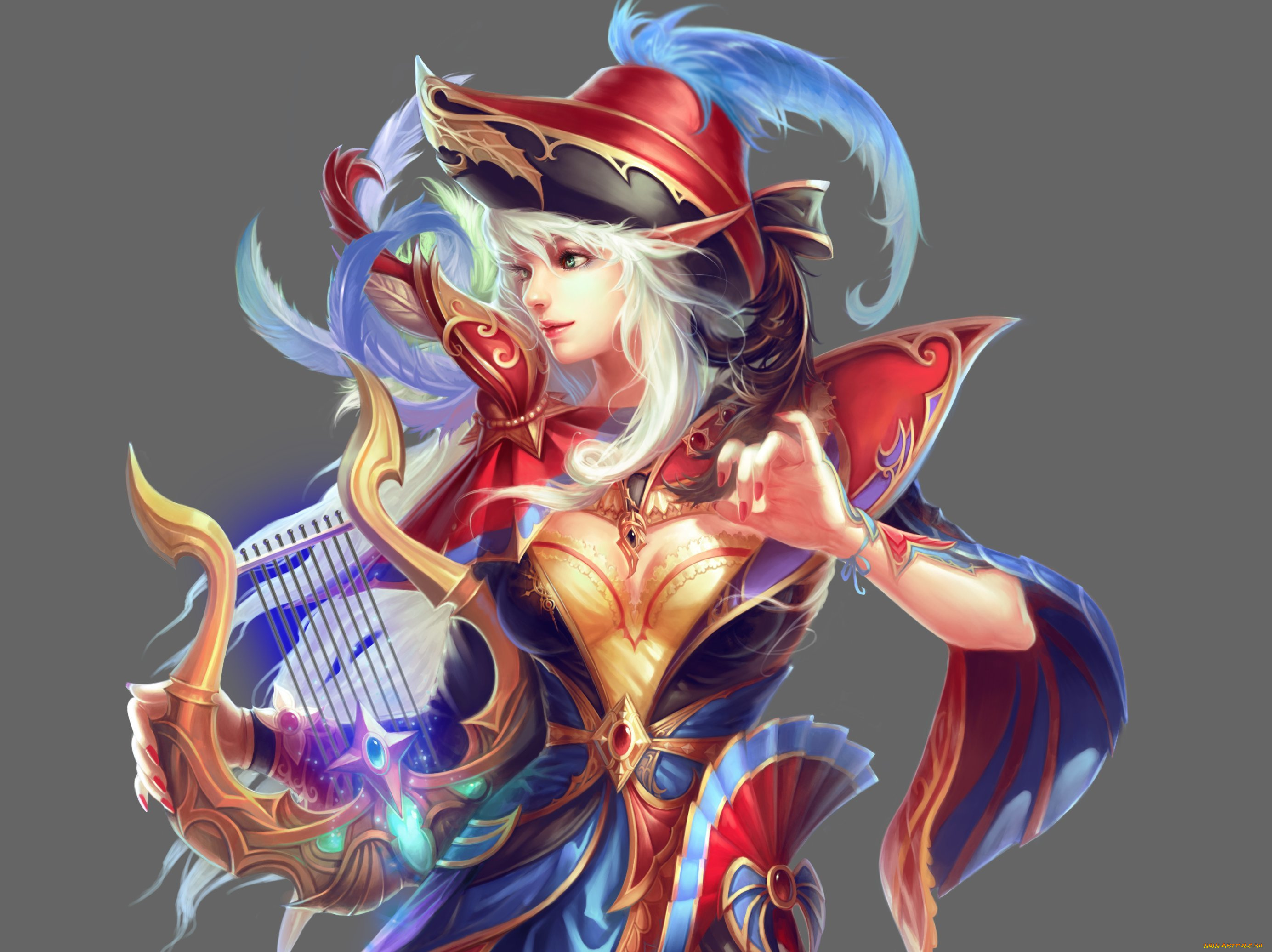 видео, игры, forsaken, world, взгляд, профиль, девушка, forsaken, world, перья, шляпа