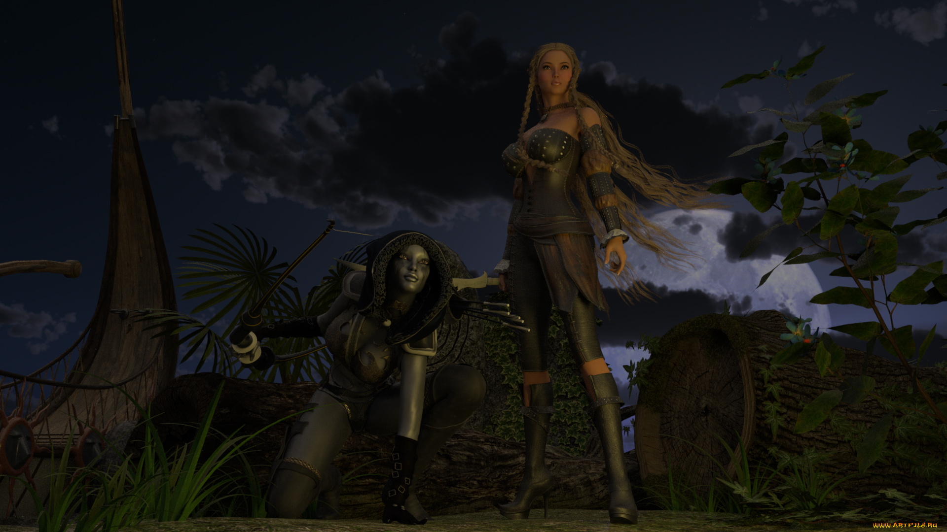 3д, графика, фантазия, , fantasy, девушки, взгляд, фон