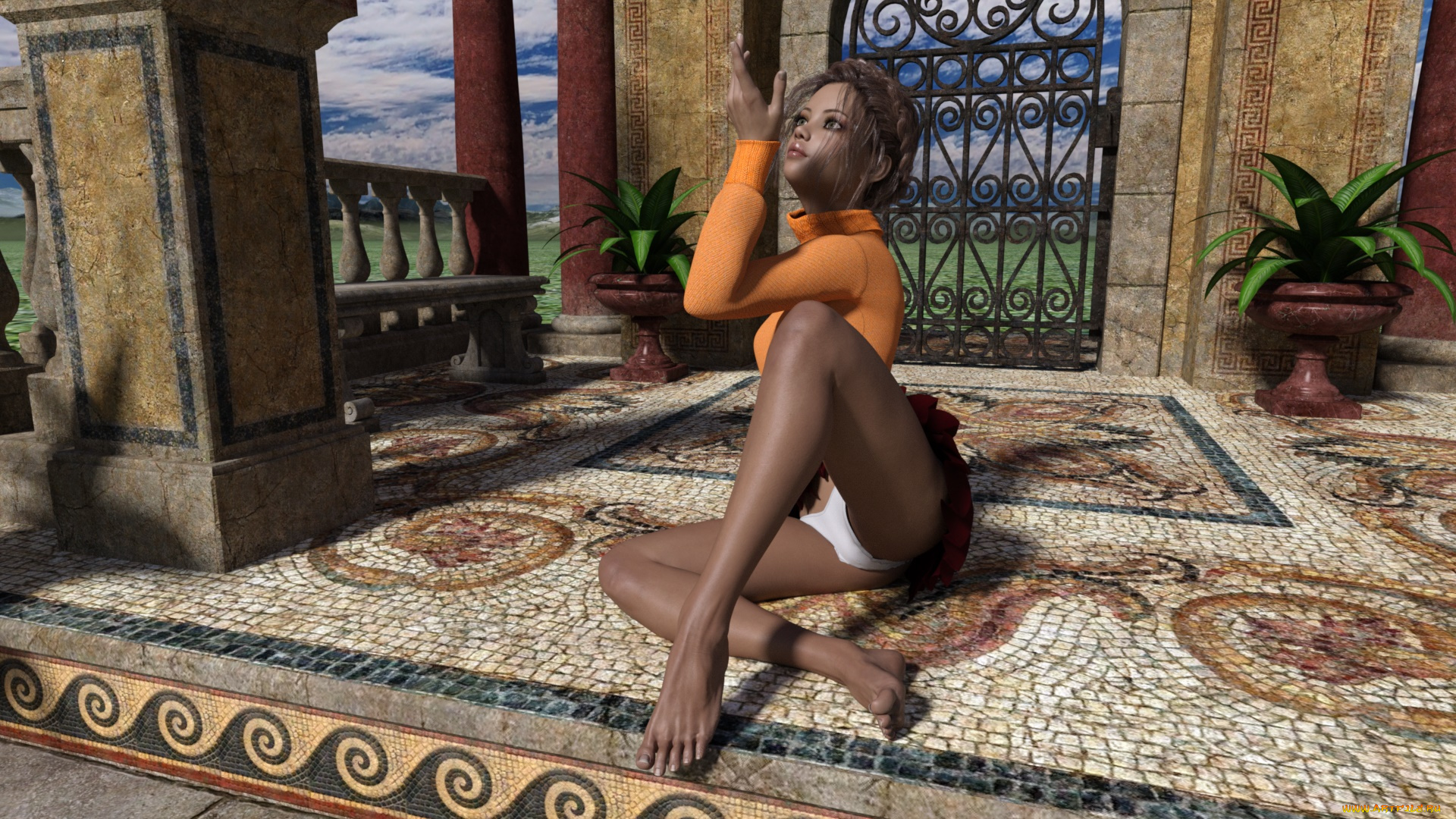 3д, графика, люди, , people, девушка, взгляд, фон, интерьер