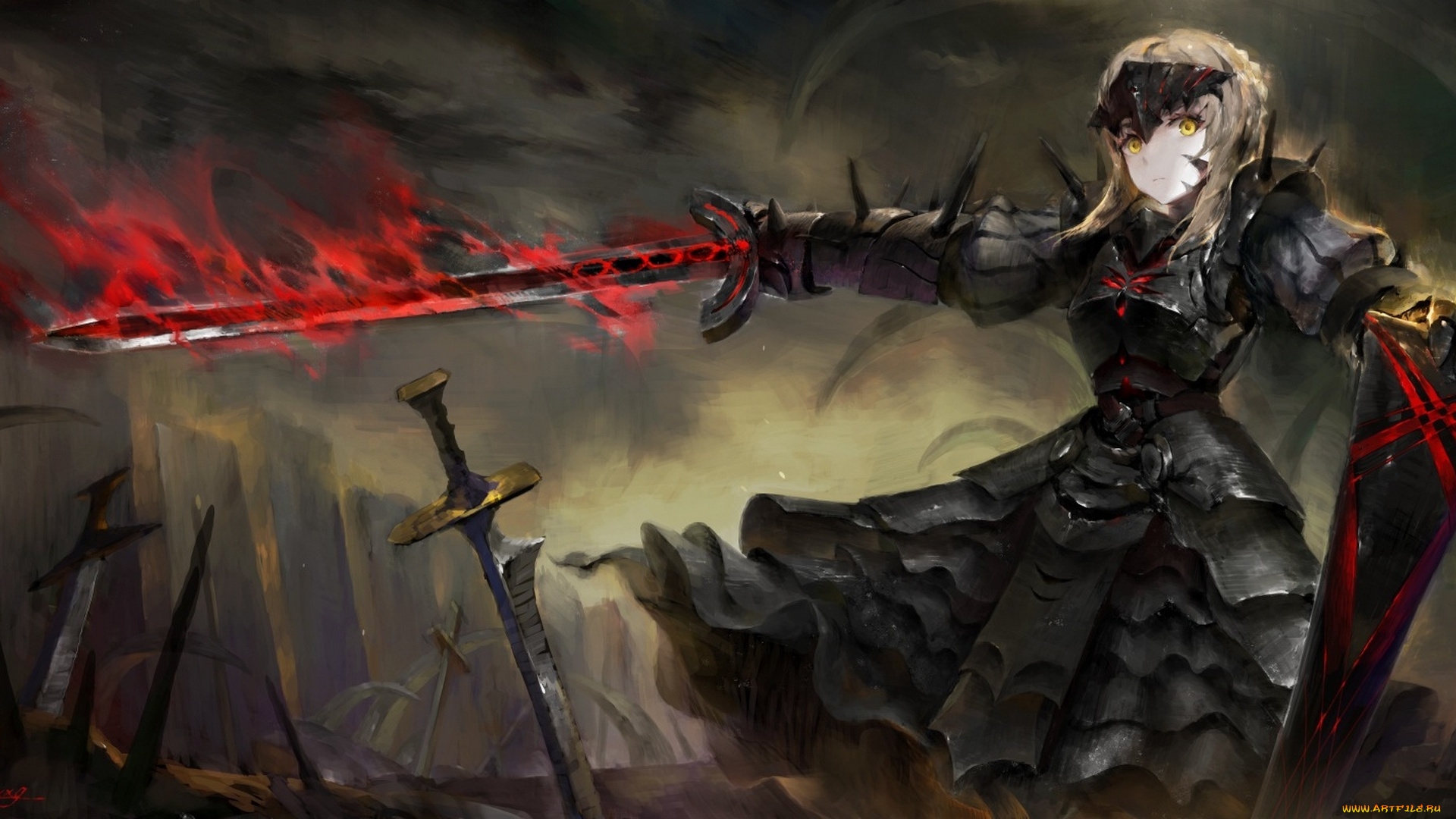 аниме, fate, stay, night, сейбер, меч, девушка