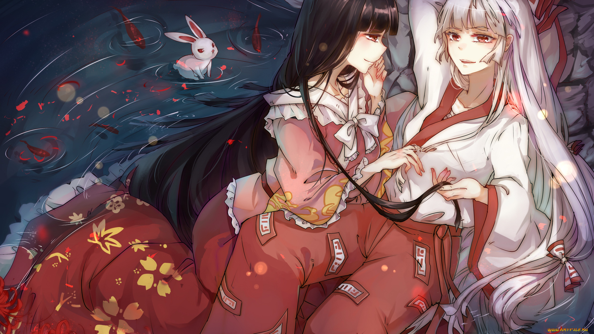 аниме, touhou, houraisan, kaguya, fujiwara, no, mokou