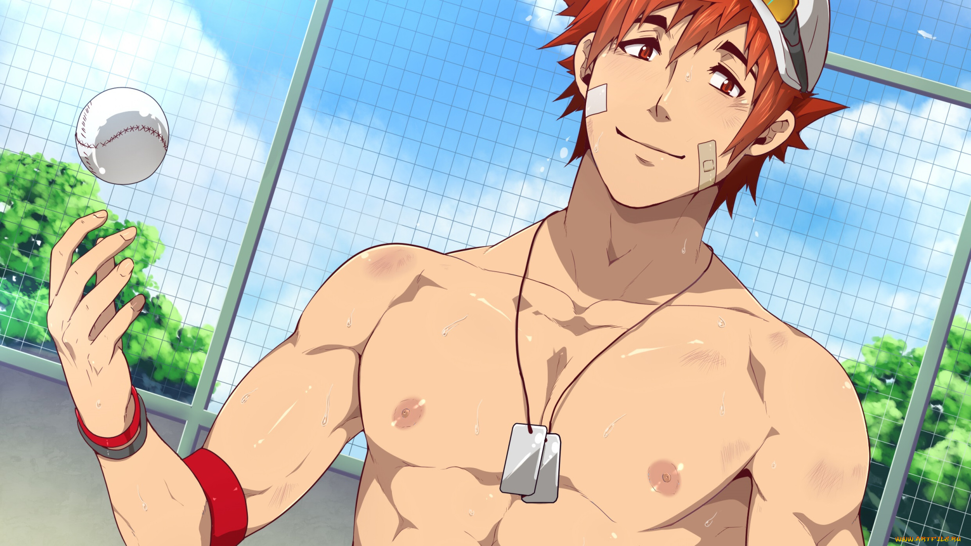 аниме, unknown, , другое, бейсбол, парень, арт, мяч