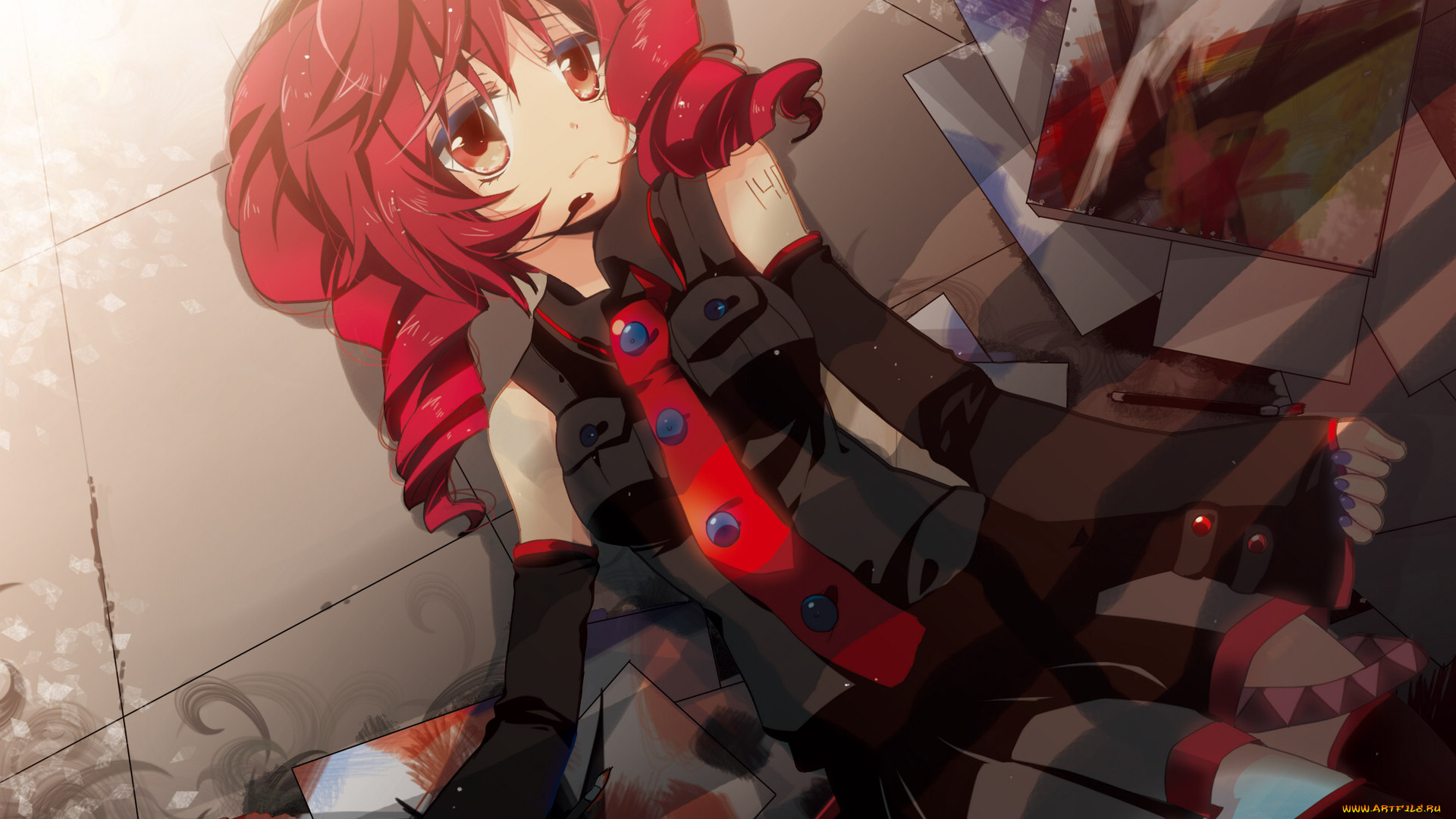 аниме, vocaloid, девушка, взгляд, фон