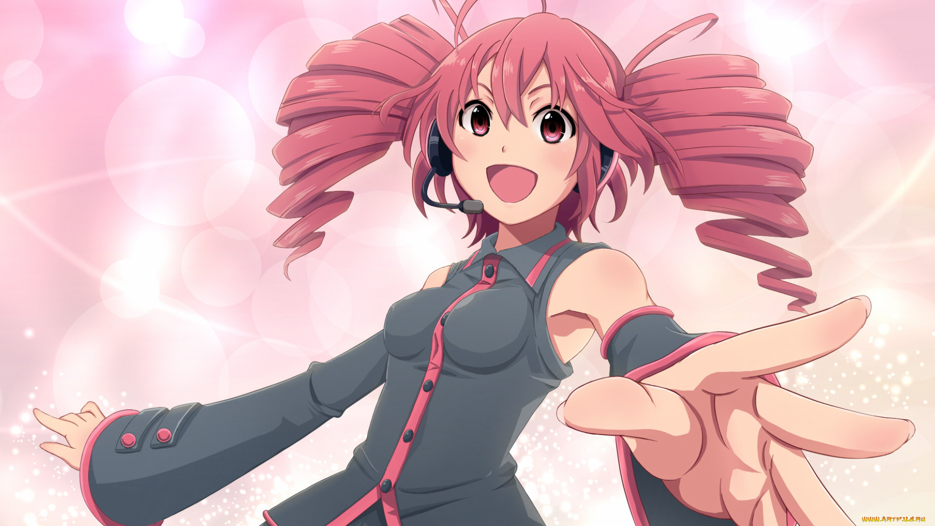 аниме, vocaloid, девушка, взгляд, фон