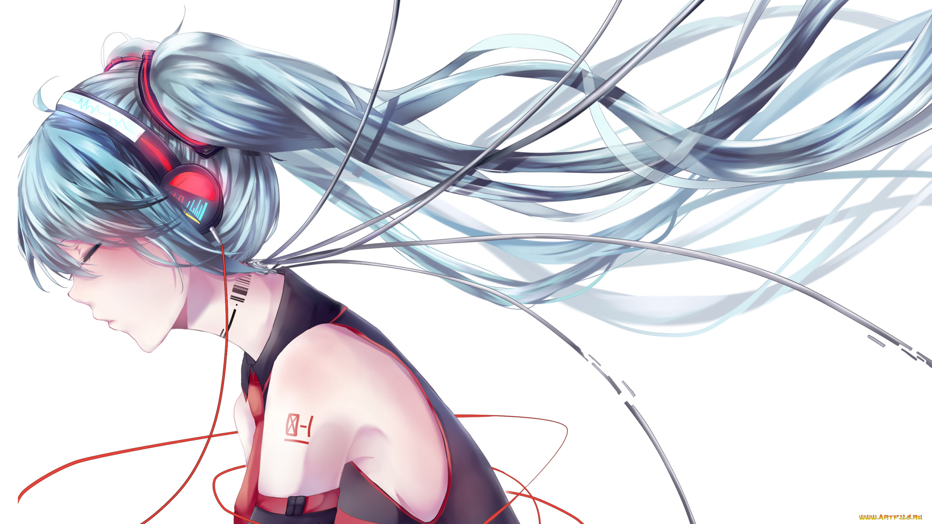 аниме, vocaloid, девушка, взгляд, фон