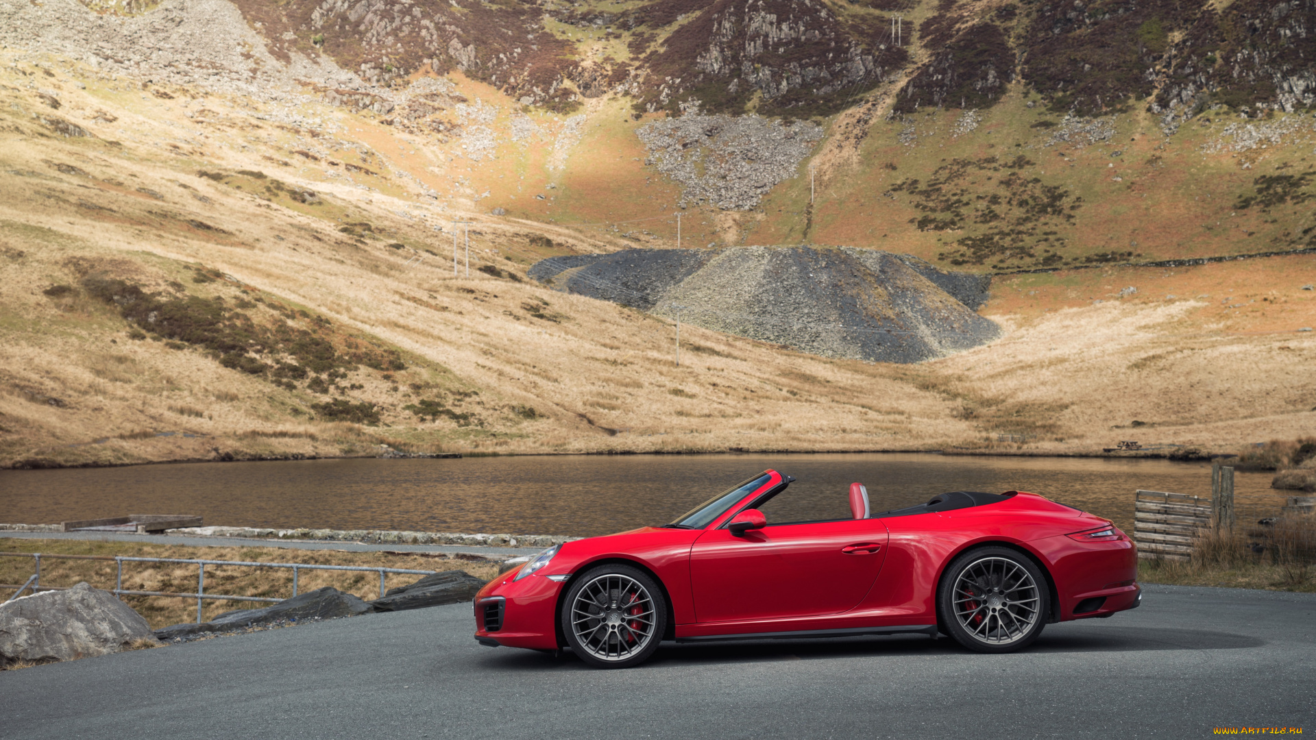 автомобили, porsche, cabriolet, красный, 2016г, 991, uk-spec, carrera, 4s, 911