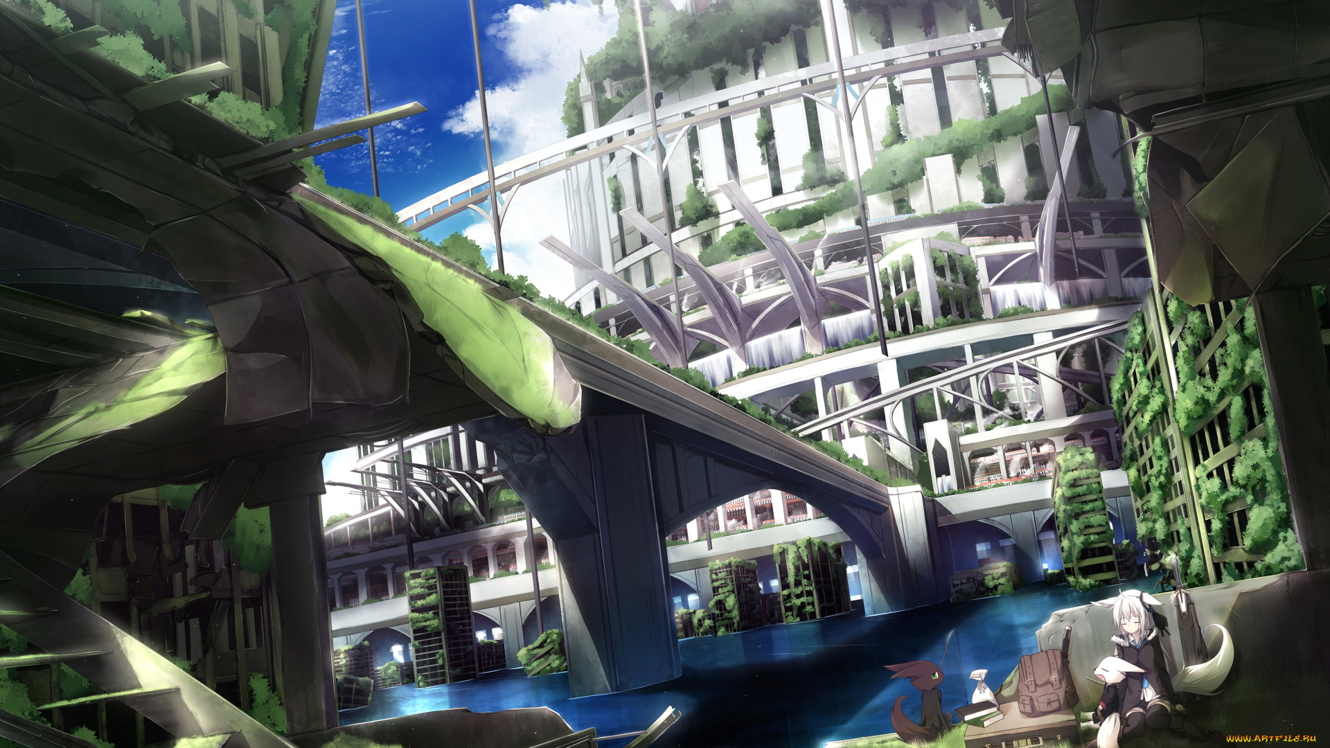 автор, , ozshia, , shia-ushio, аниме, город, , улицы, , здания, звери, девочка