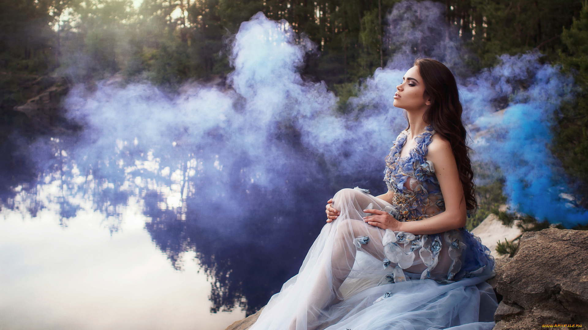 девушки, -unsort, , брюнетки, , шатенки, девушка, озеро, дым