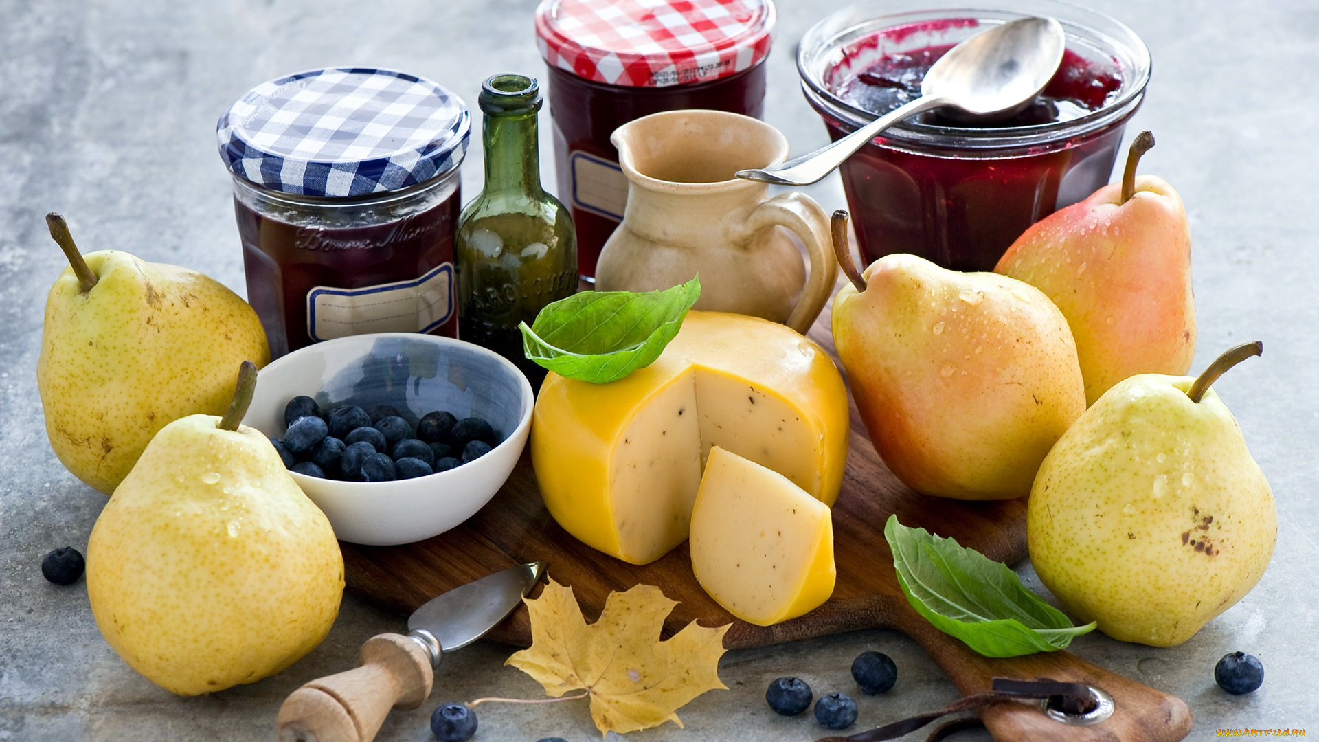 еда, разное, сыр, груши, варенье
