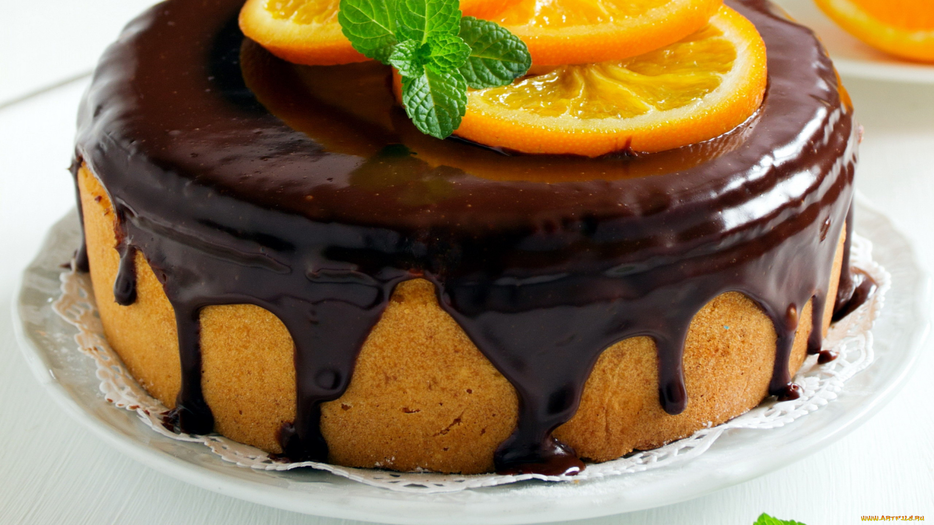 еда, торты, глазурь, мята, апельсин