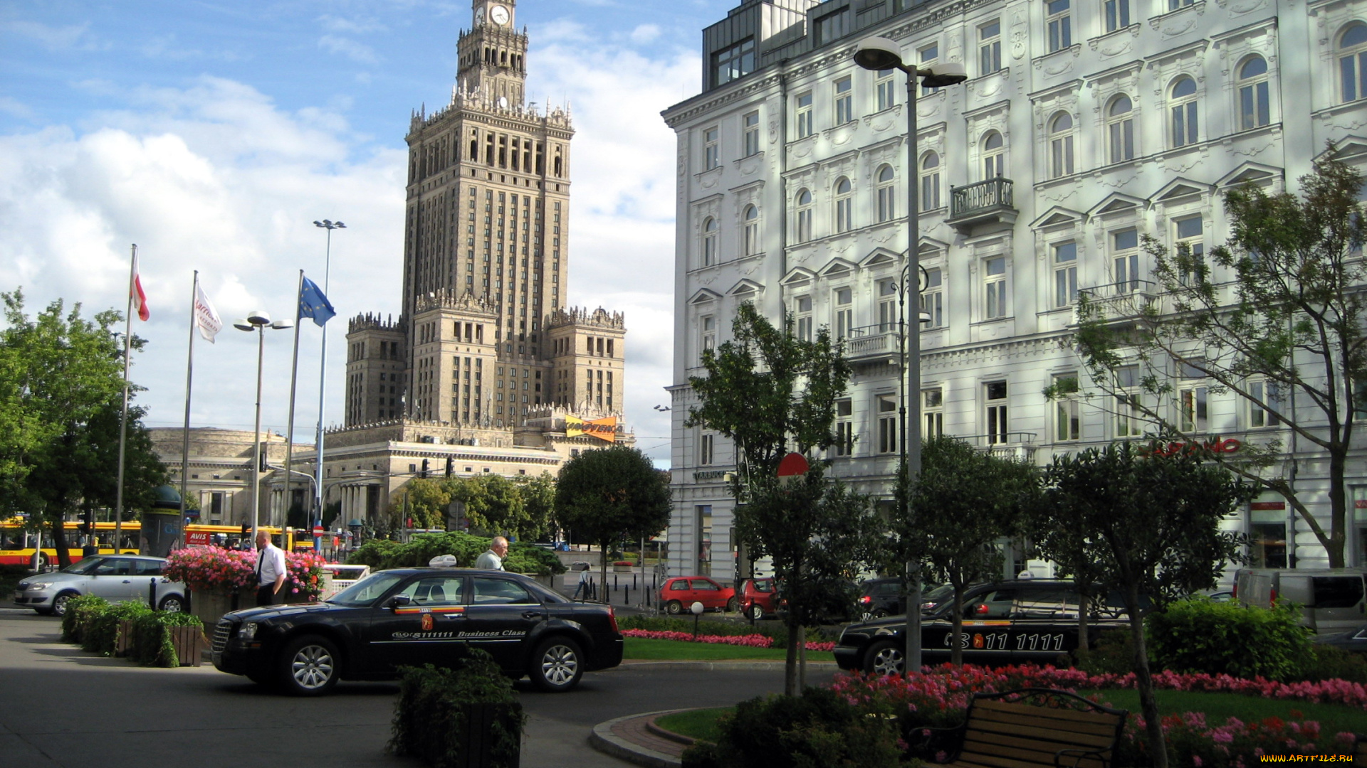 города, берлин, , германия, высотка, клумбы, флаги