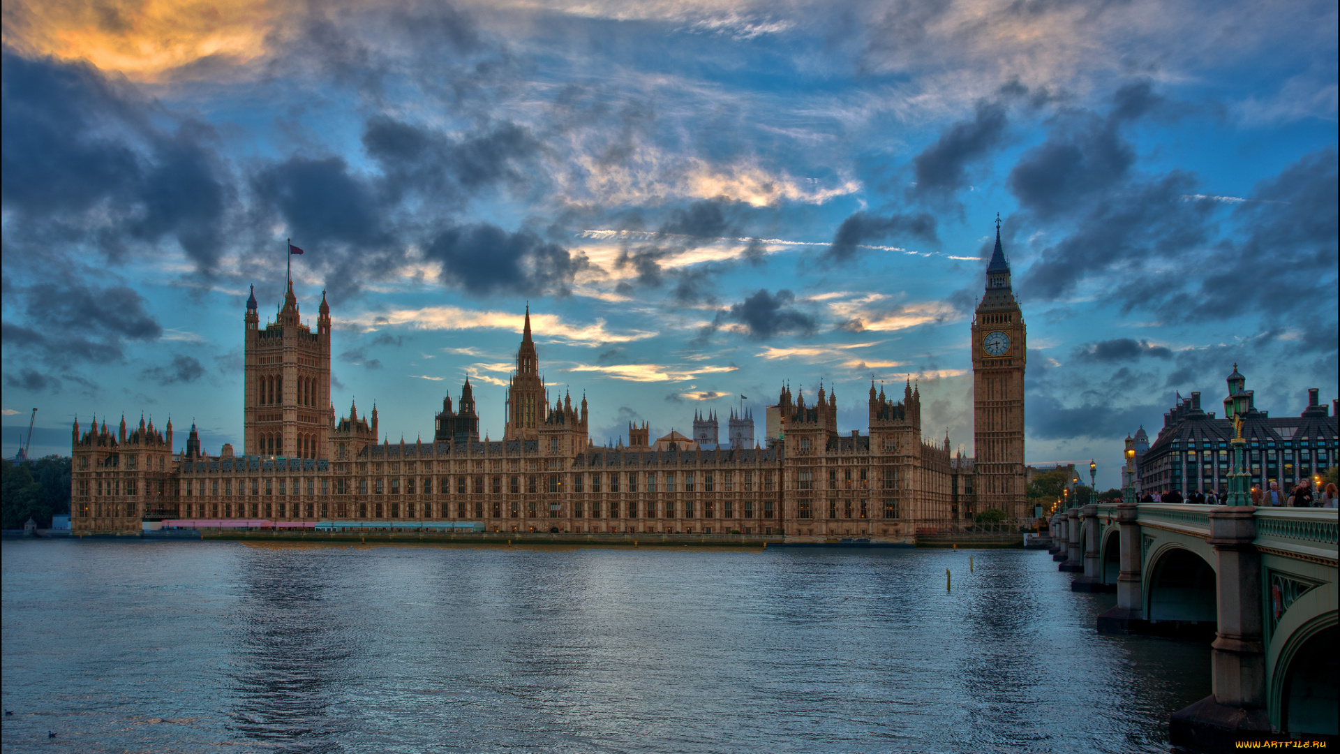 houses, of, parliament, города, лондон, , великобритания, дворец, мост, река